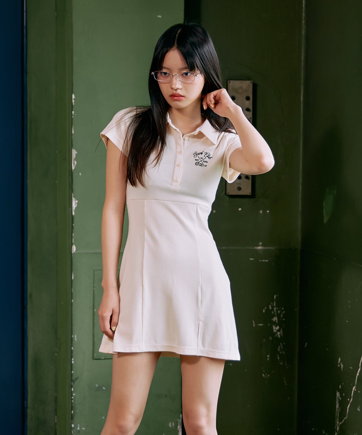 エンブロイダリーポロリブミニドレス