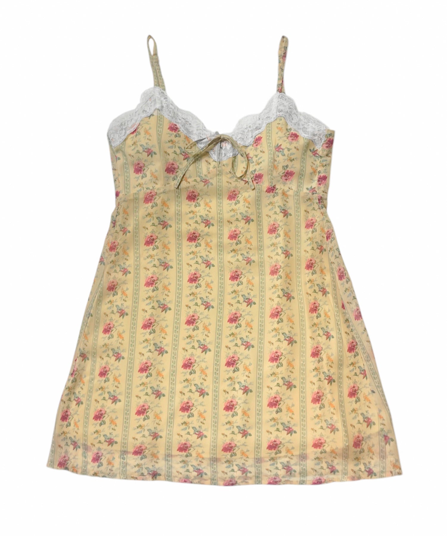 レーストリムフラワーパターンミニワンピース