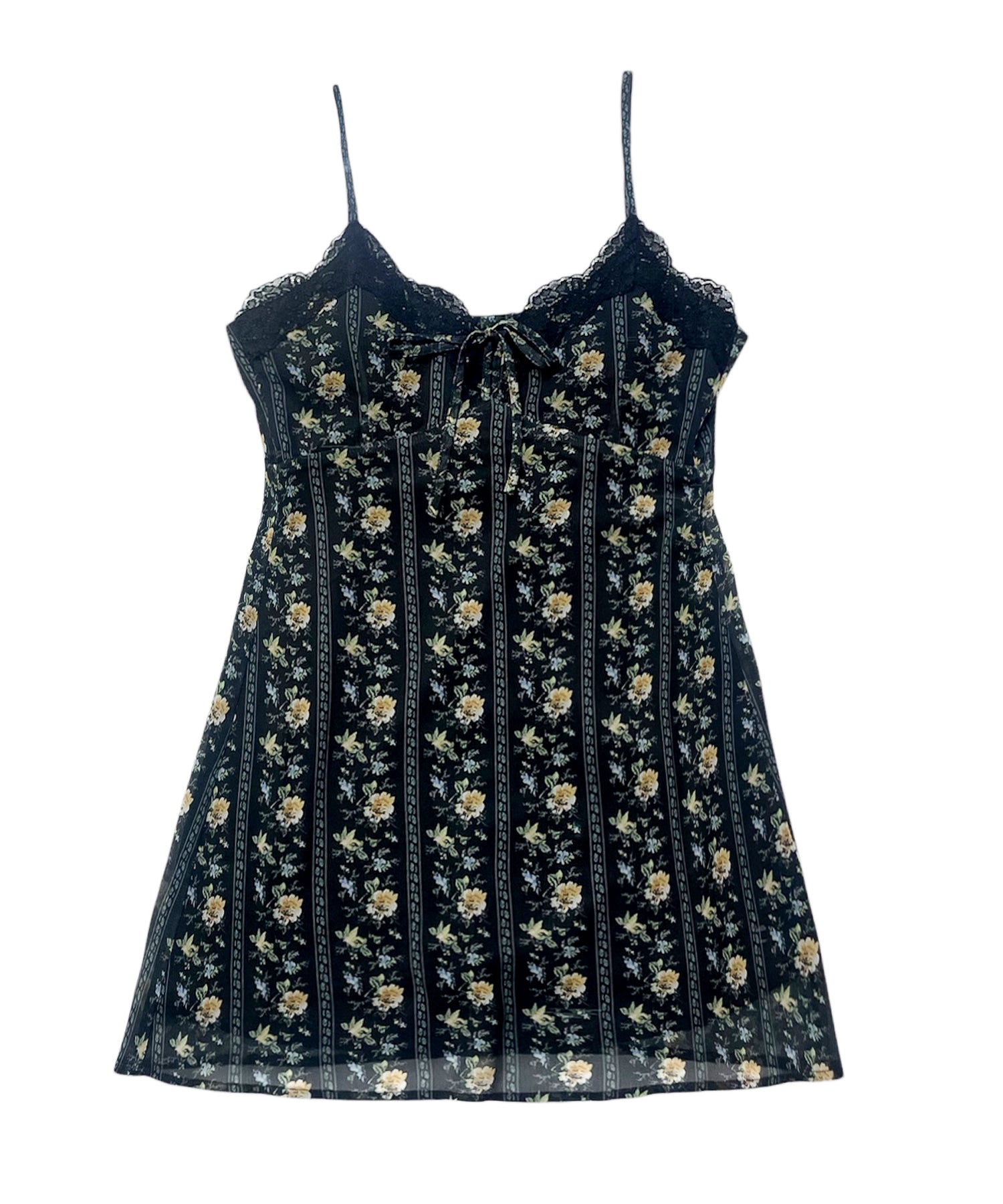 レーストリムフラワーパターンミニワンピース