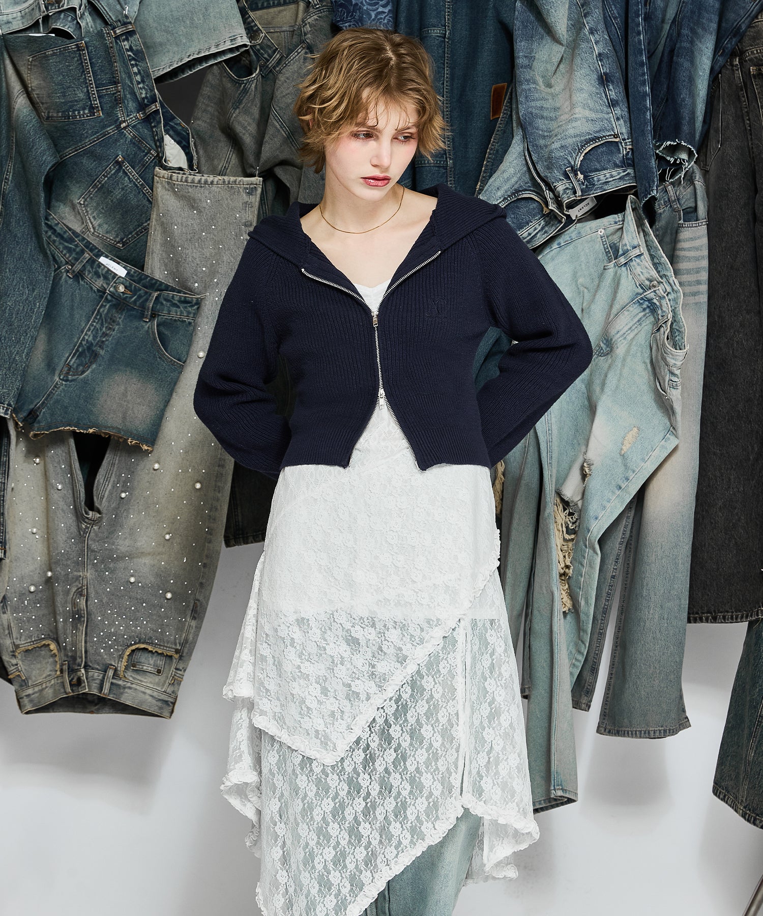 MODEL:170cm/COLOR:NAVY/SIZE:F