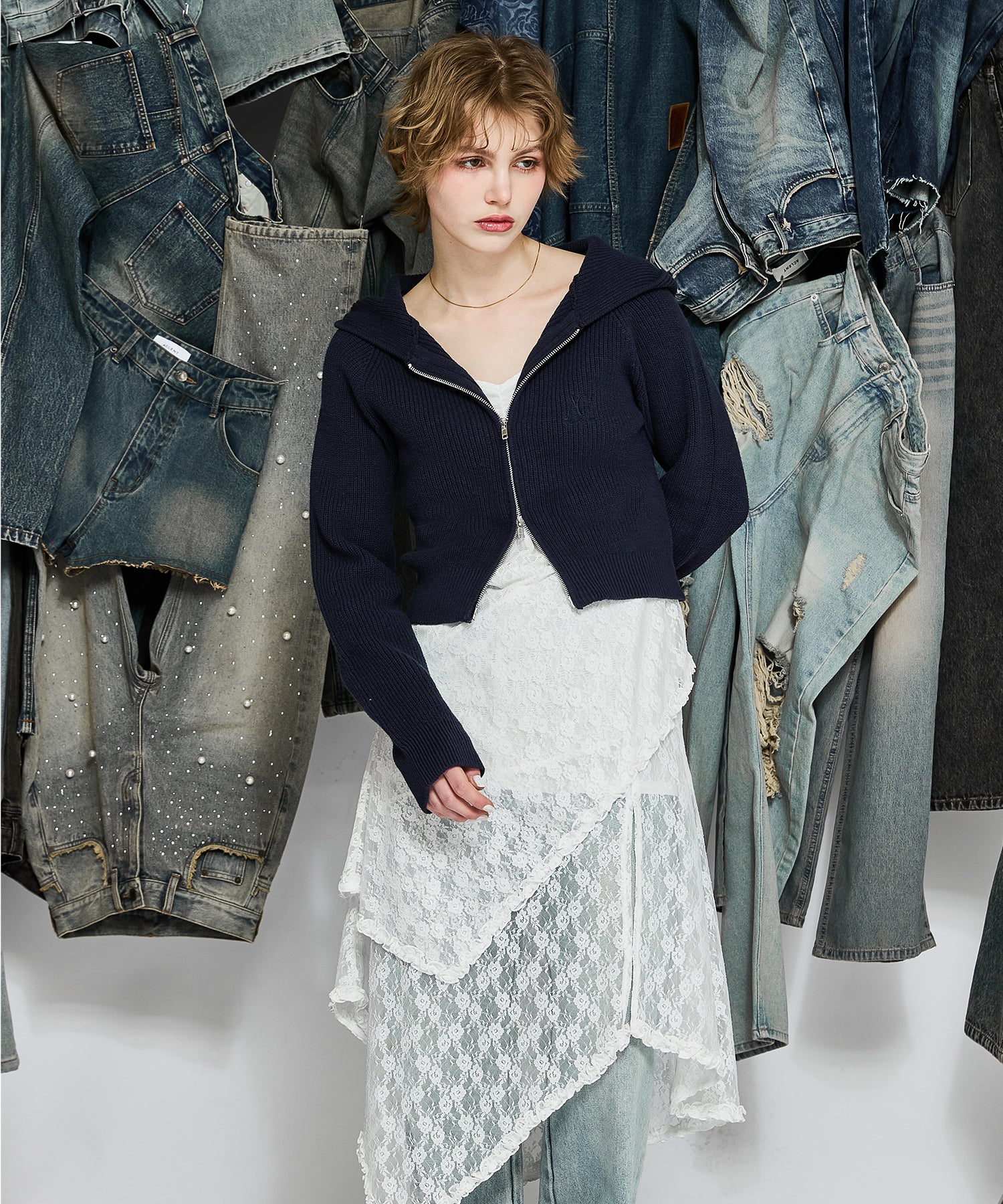 MODEL:170cm/COLOR:NAVY/SIZE:F