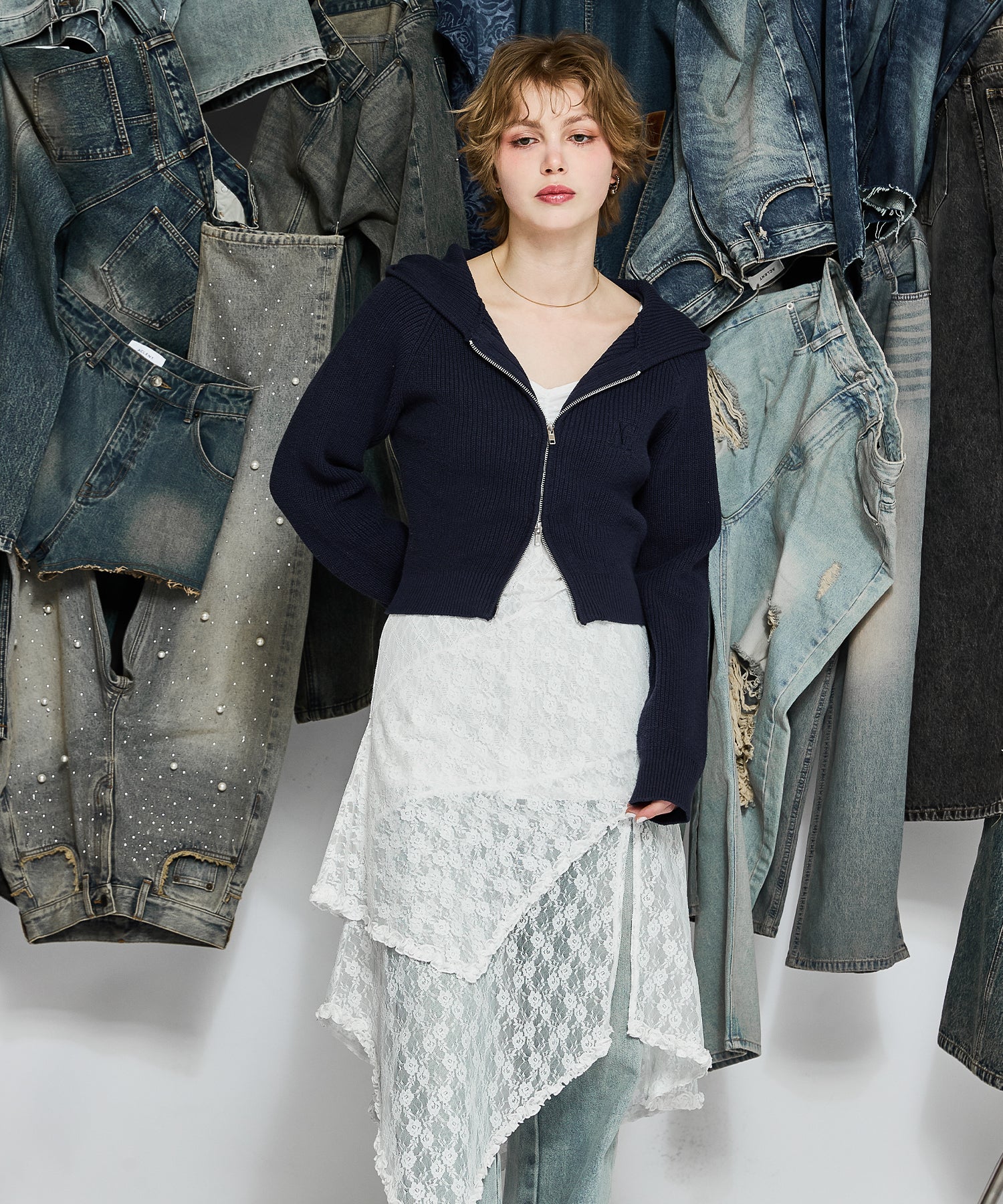 MODEL:170cm/COLOR:NAVY/SIZE:F