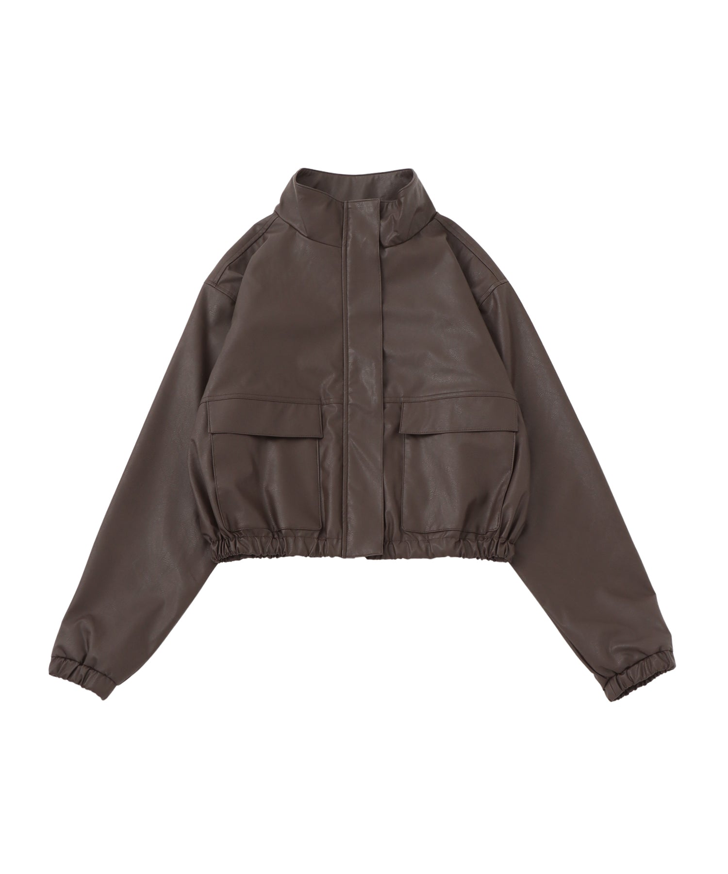 フェイクレザースタンドネックコンパクトブルゾン