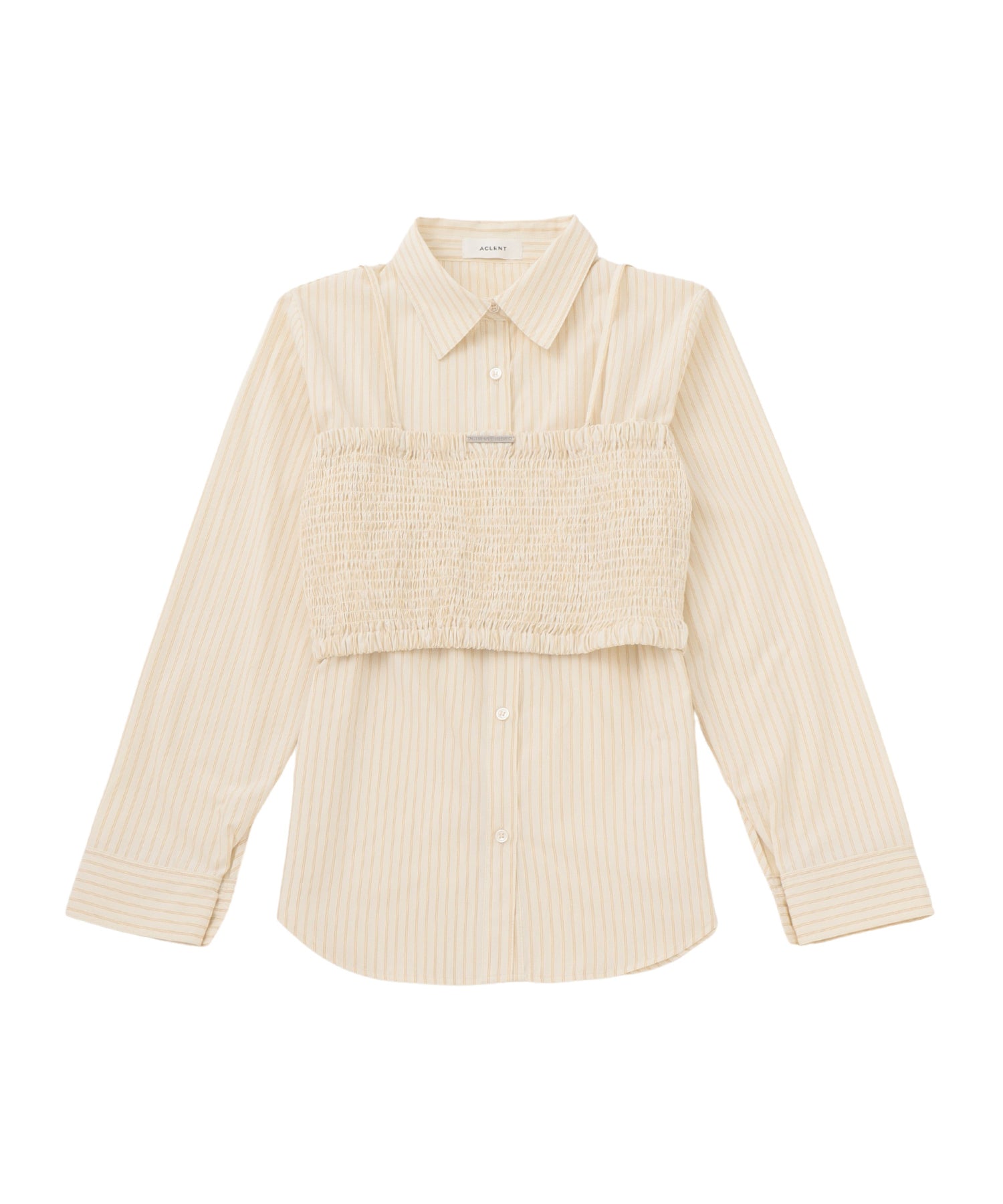 ストライプシャツビスチェアンサンブル