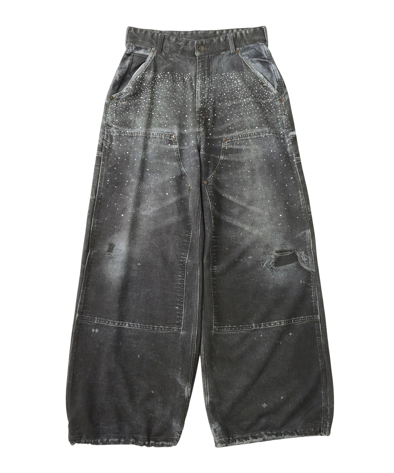 Printed Sweatpants – Double Knee Denim Rhinestone