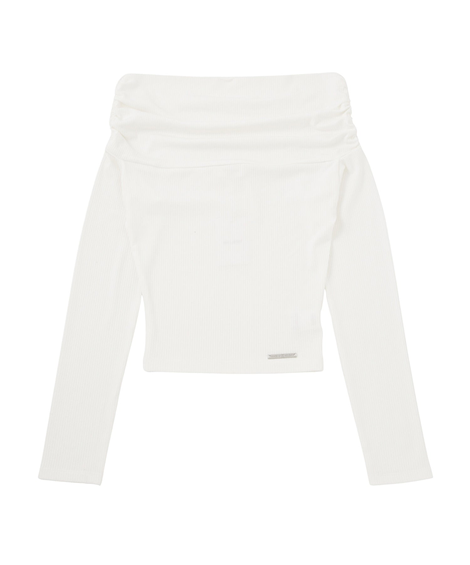 ギャザーオフショルダーリブロンT