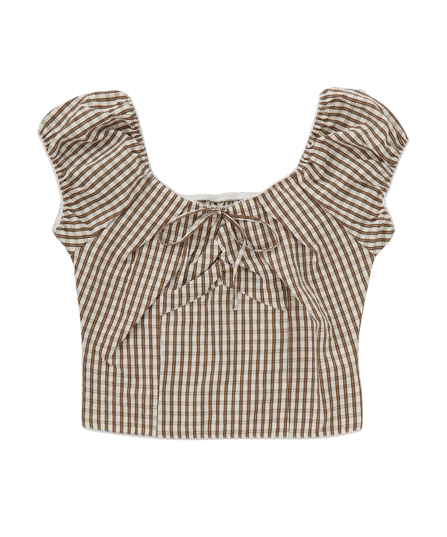 フロントリボンフレンチスリーブシャツブラウス