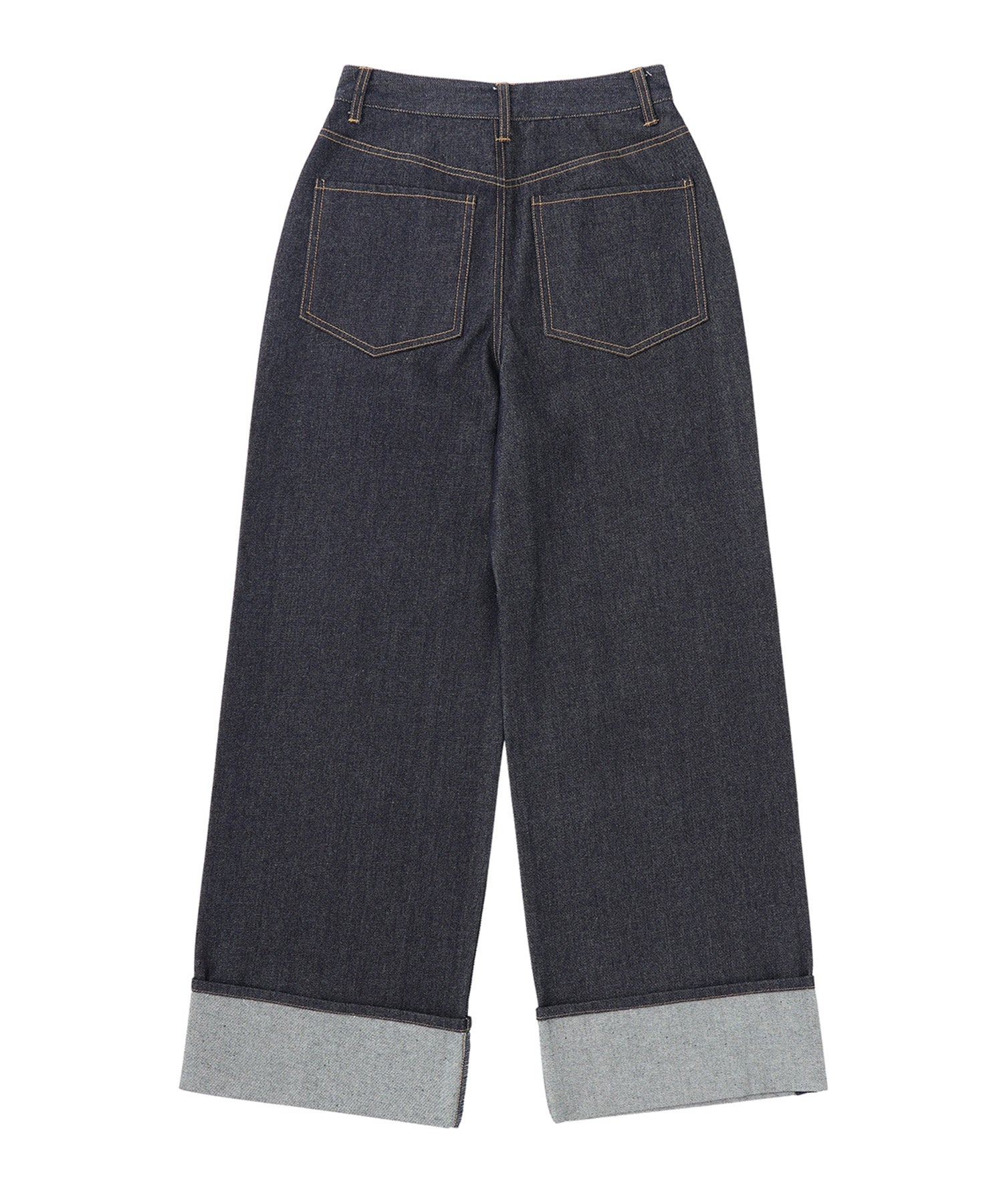 Wide straight h/w turn back denim pants