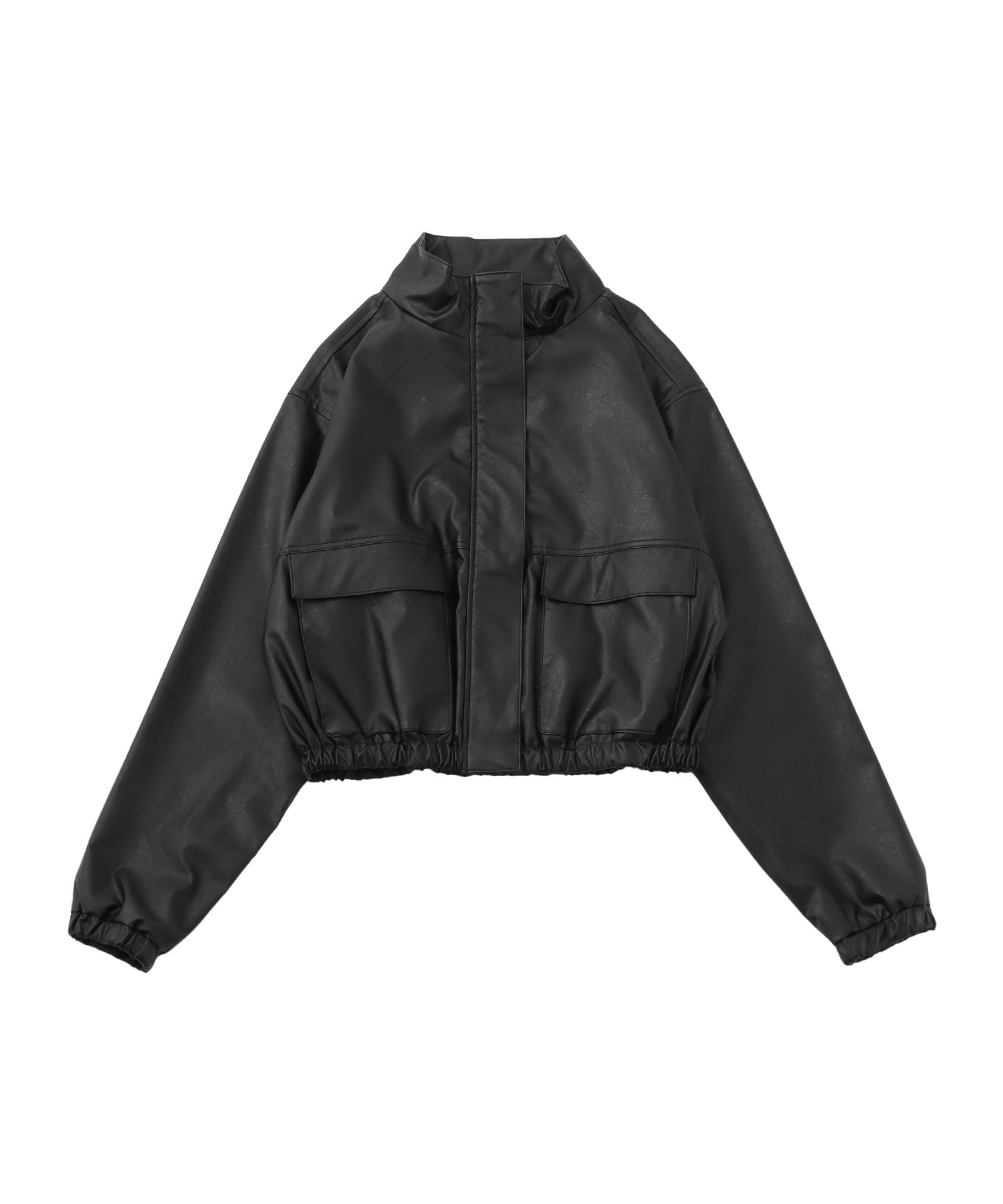 フェイクレザースタンドネックコンパクトブルゾン