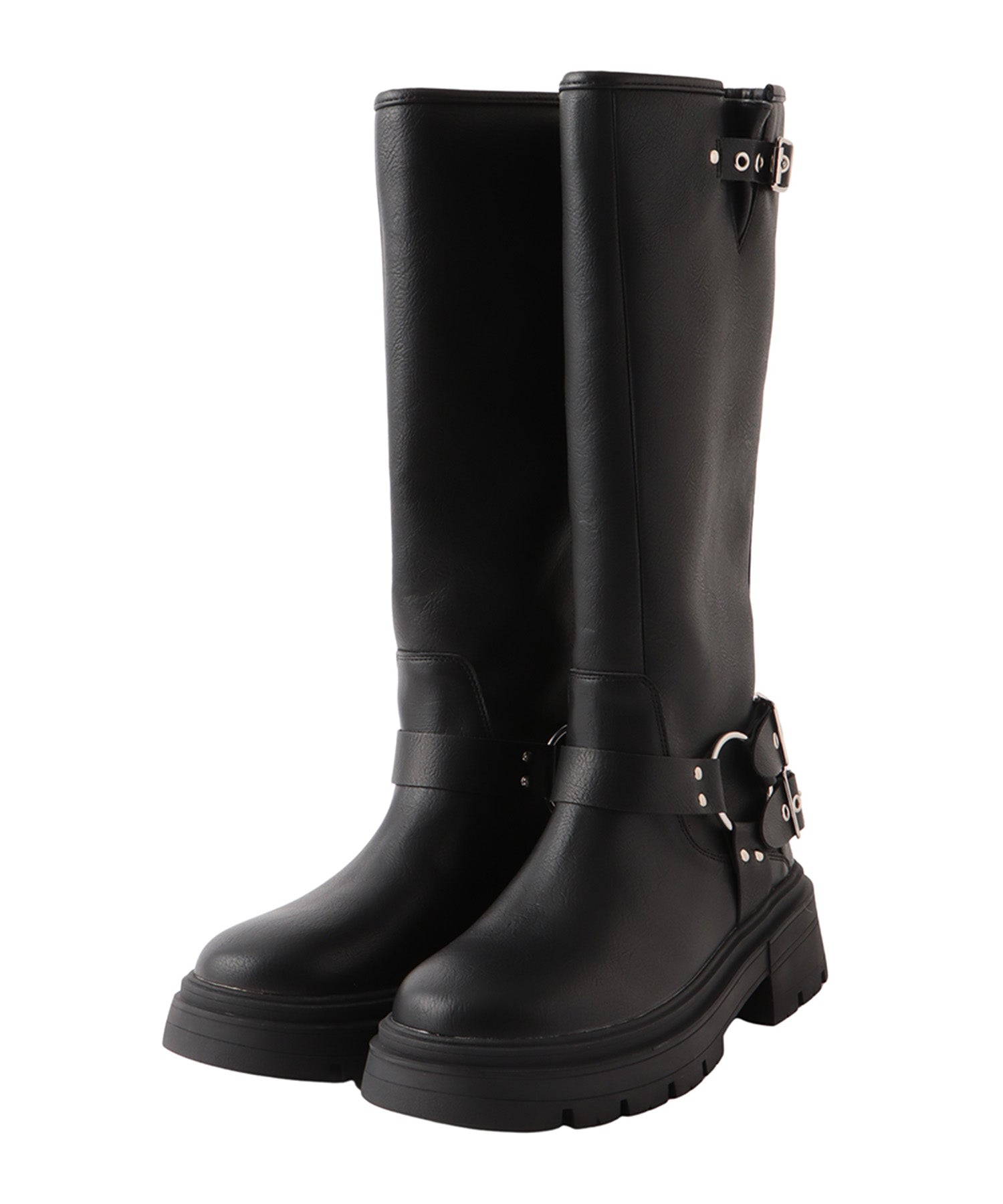 ラウンドバックルロングブーツ