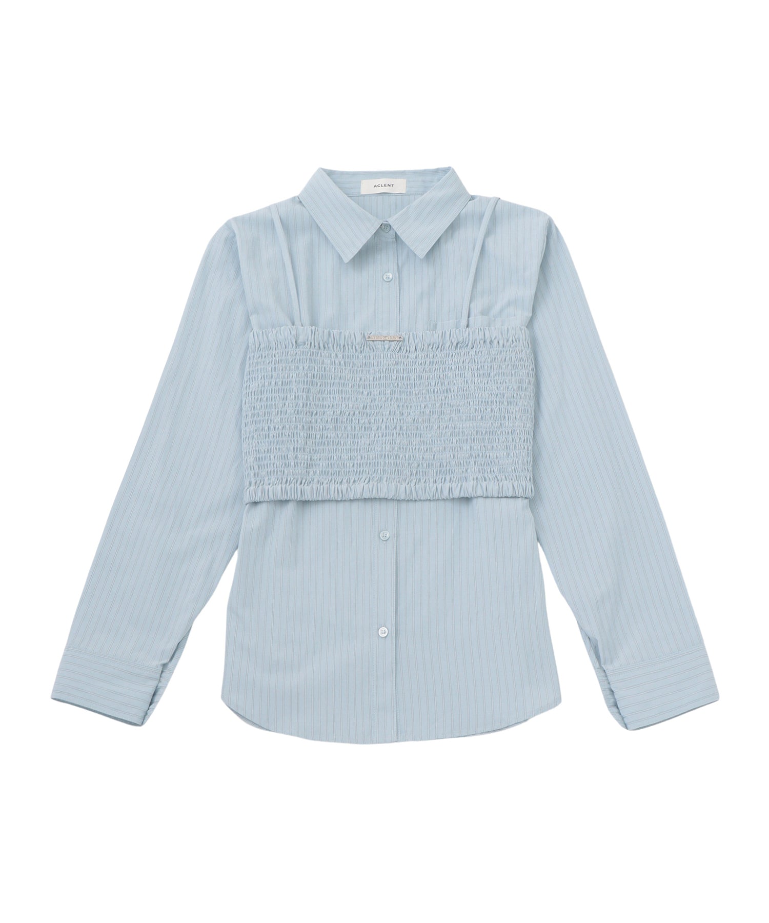 ストライプシャツビスチェアンサンブル