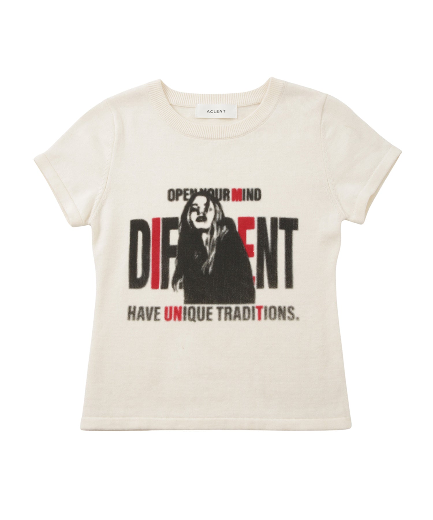 グラフィックプリントハーフスリーブニットトップ