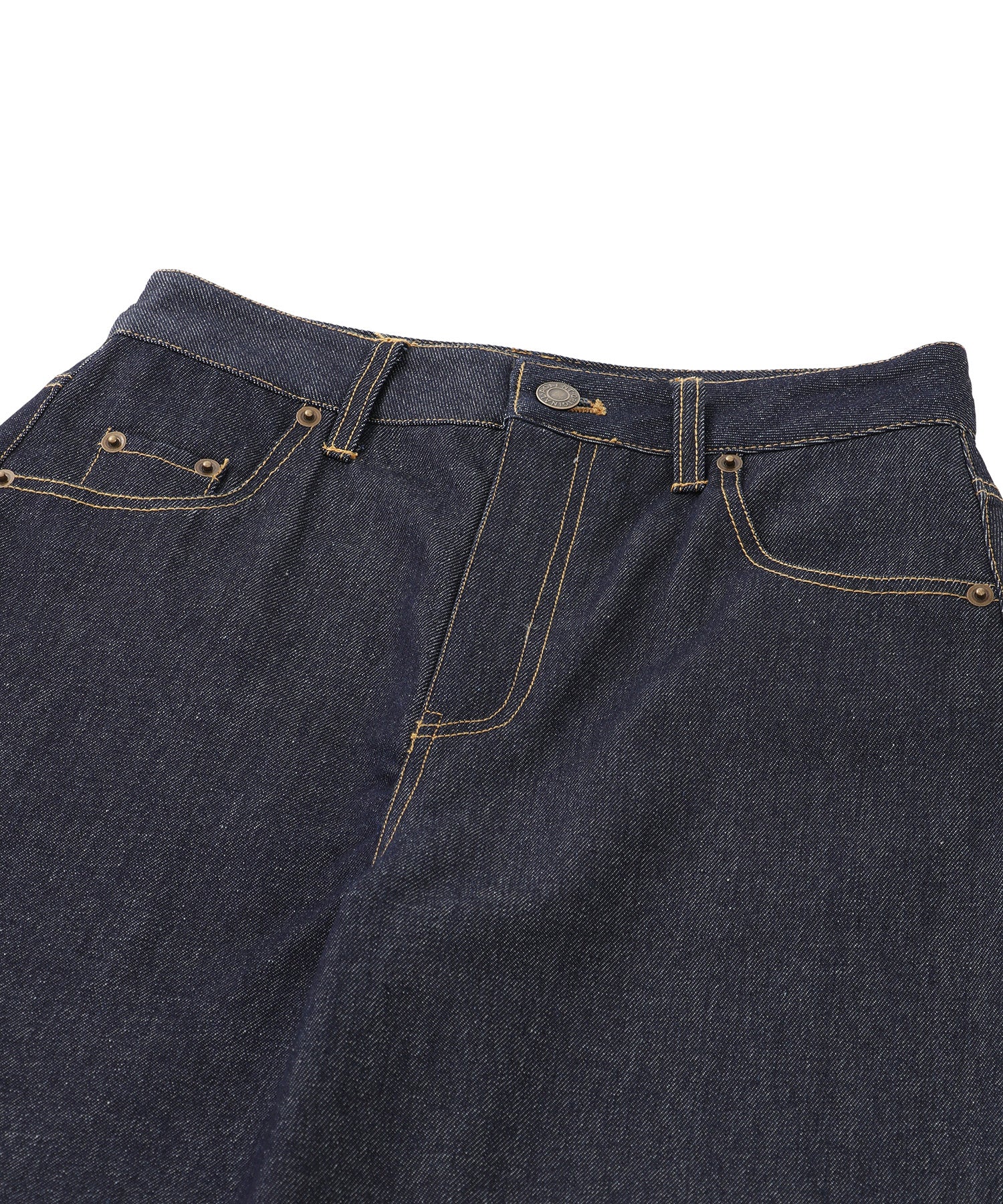 Wide straight h/w turn back denim pants