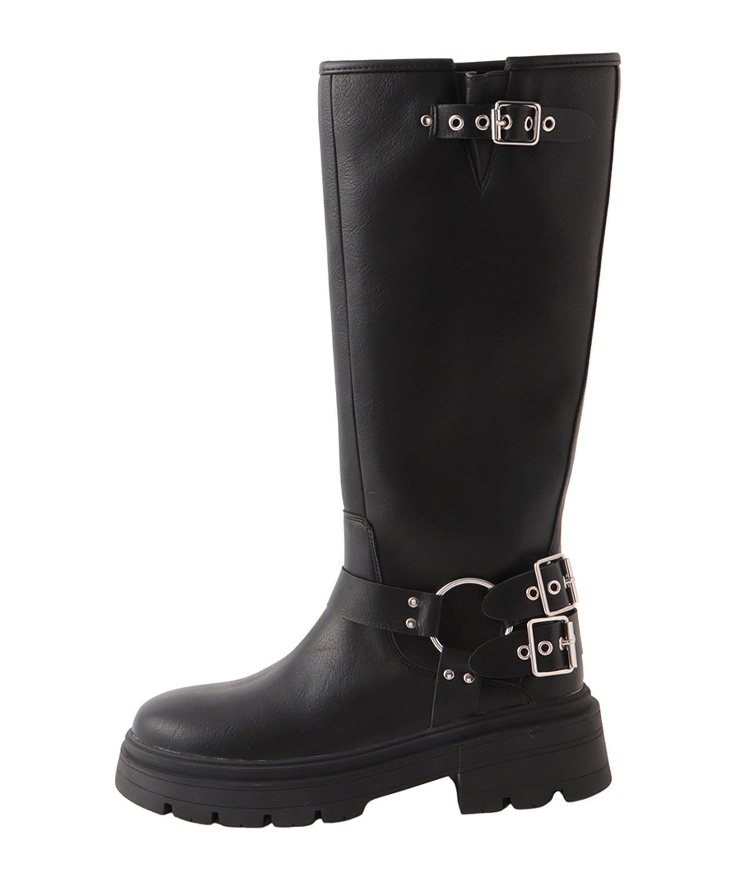 ラウンドバックルロングブーツ