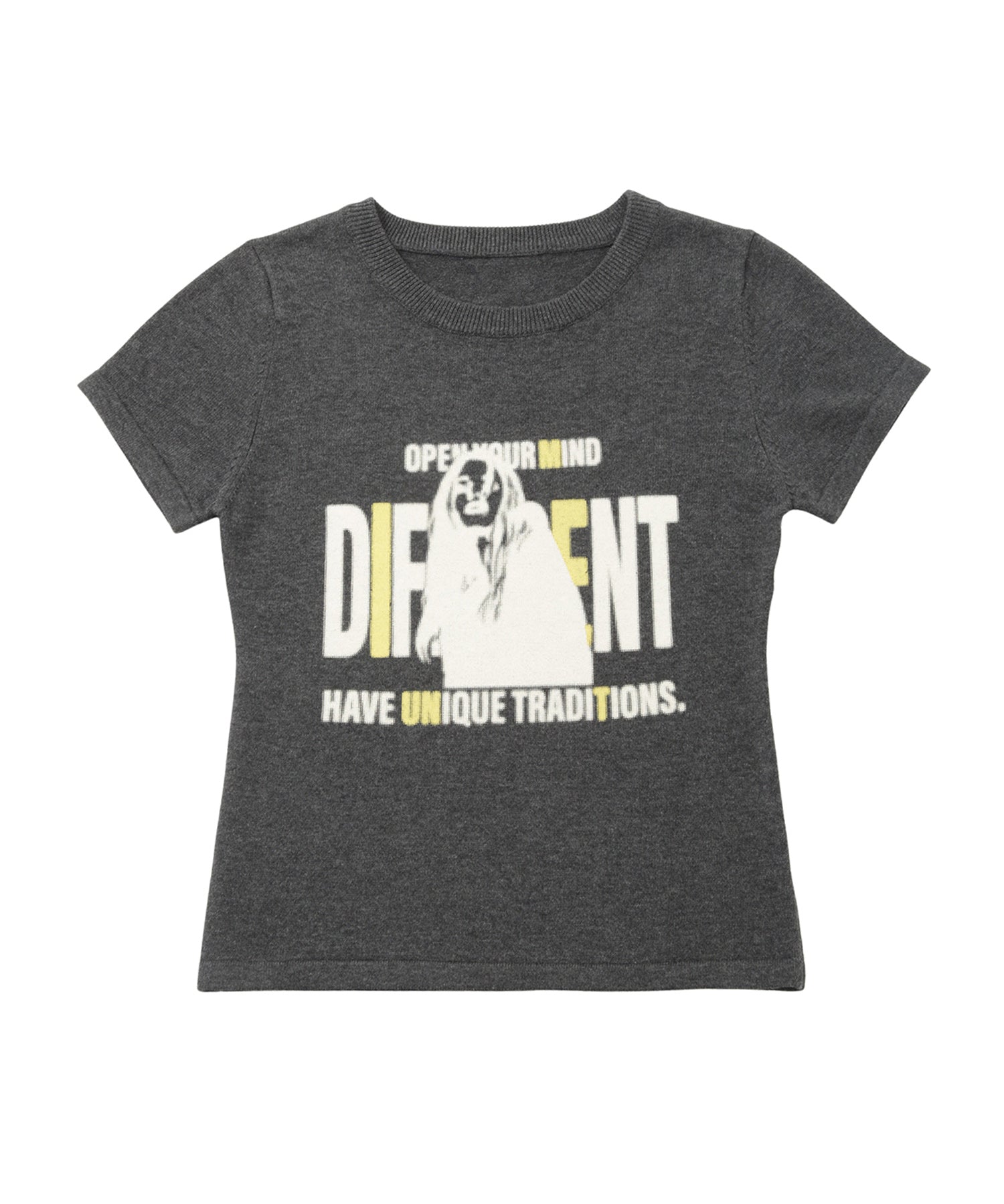 グラフィックプリントハーフスリーブニットトップ