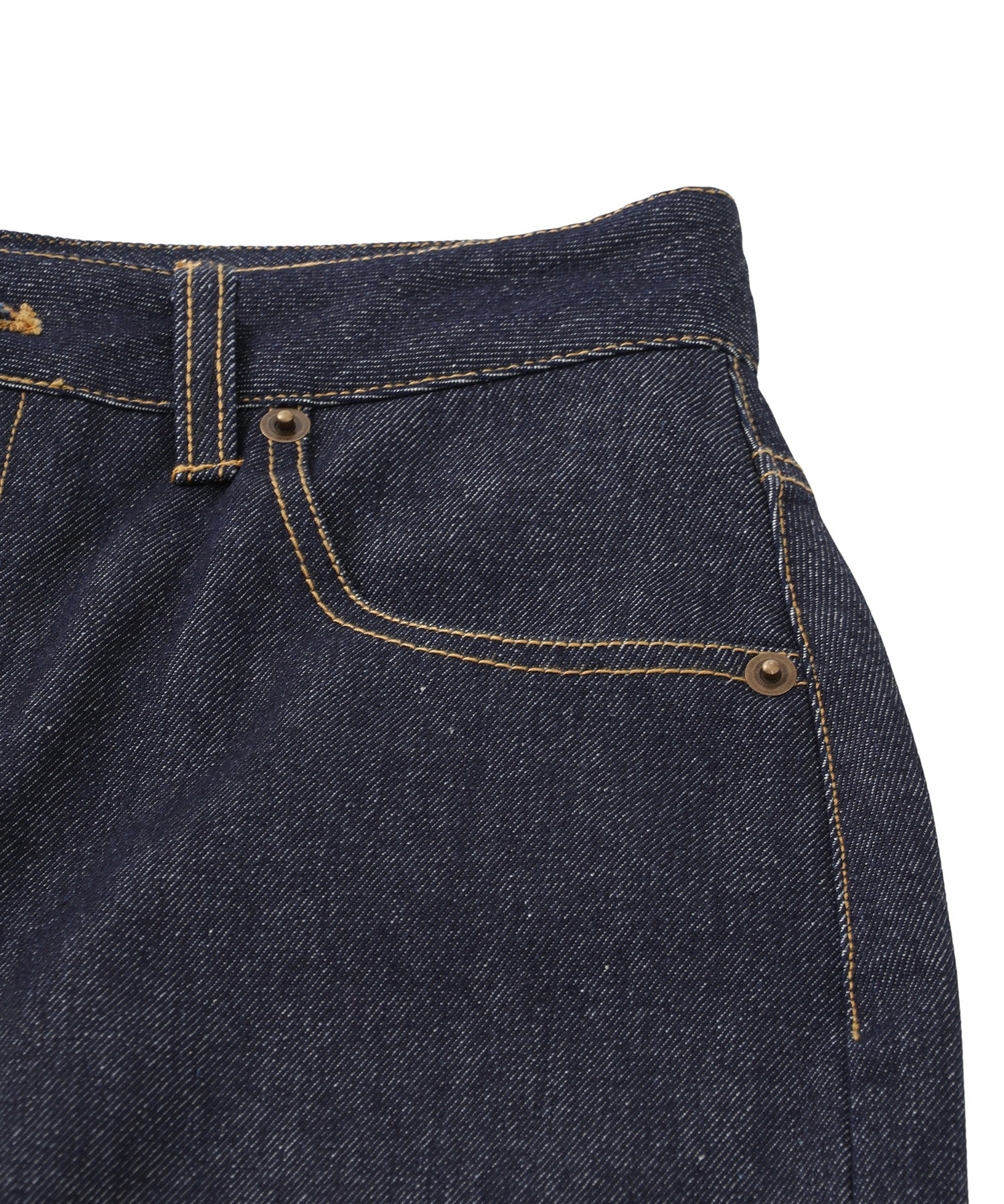Wide straight h/w turn back denim pants