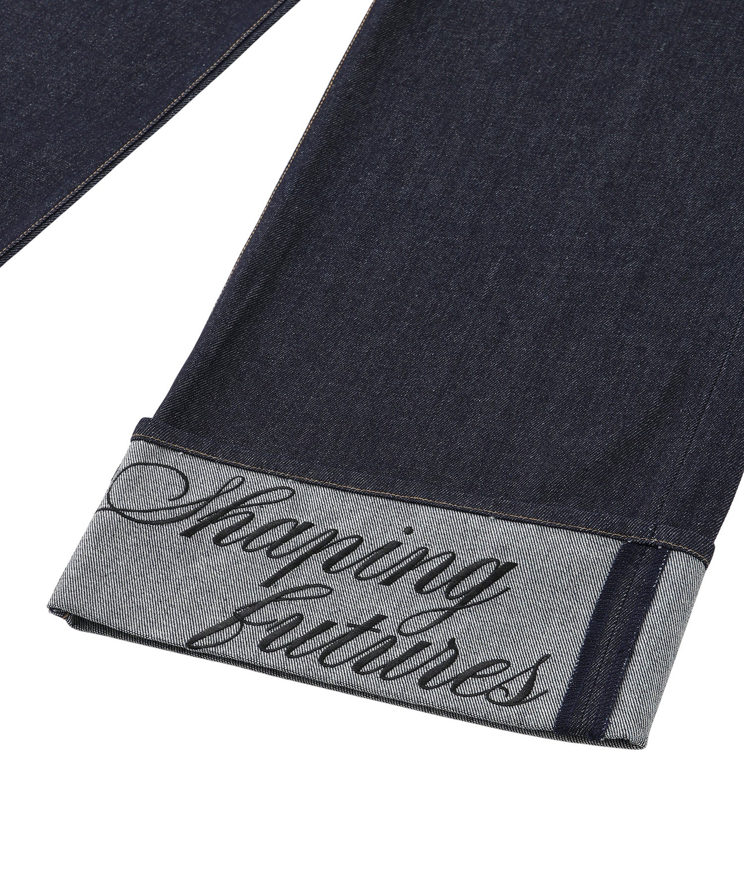 Wide straight h/w turn back denim pants