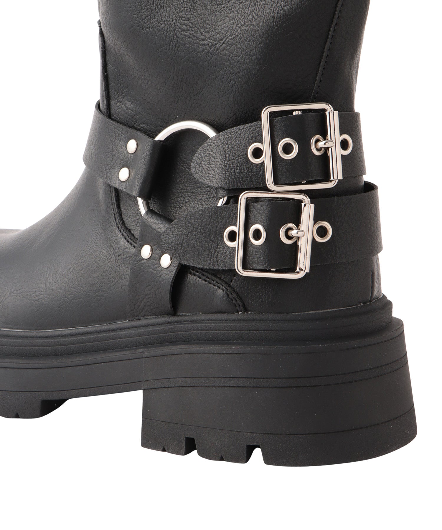 ラウンドバックルロングブーツ