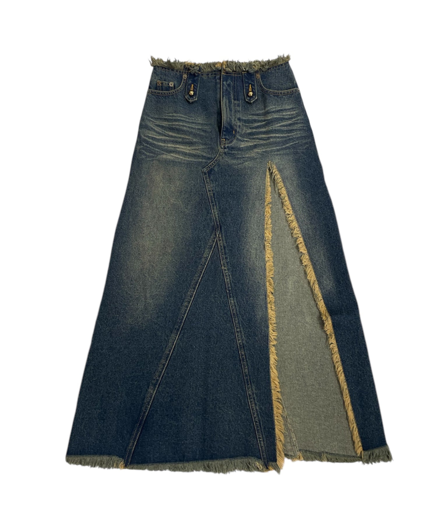 フロントスリットダメージデニムロングスカート
