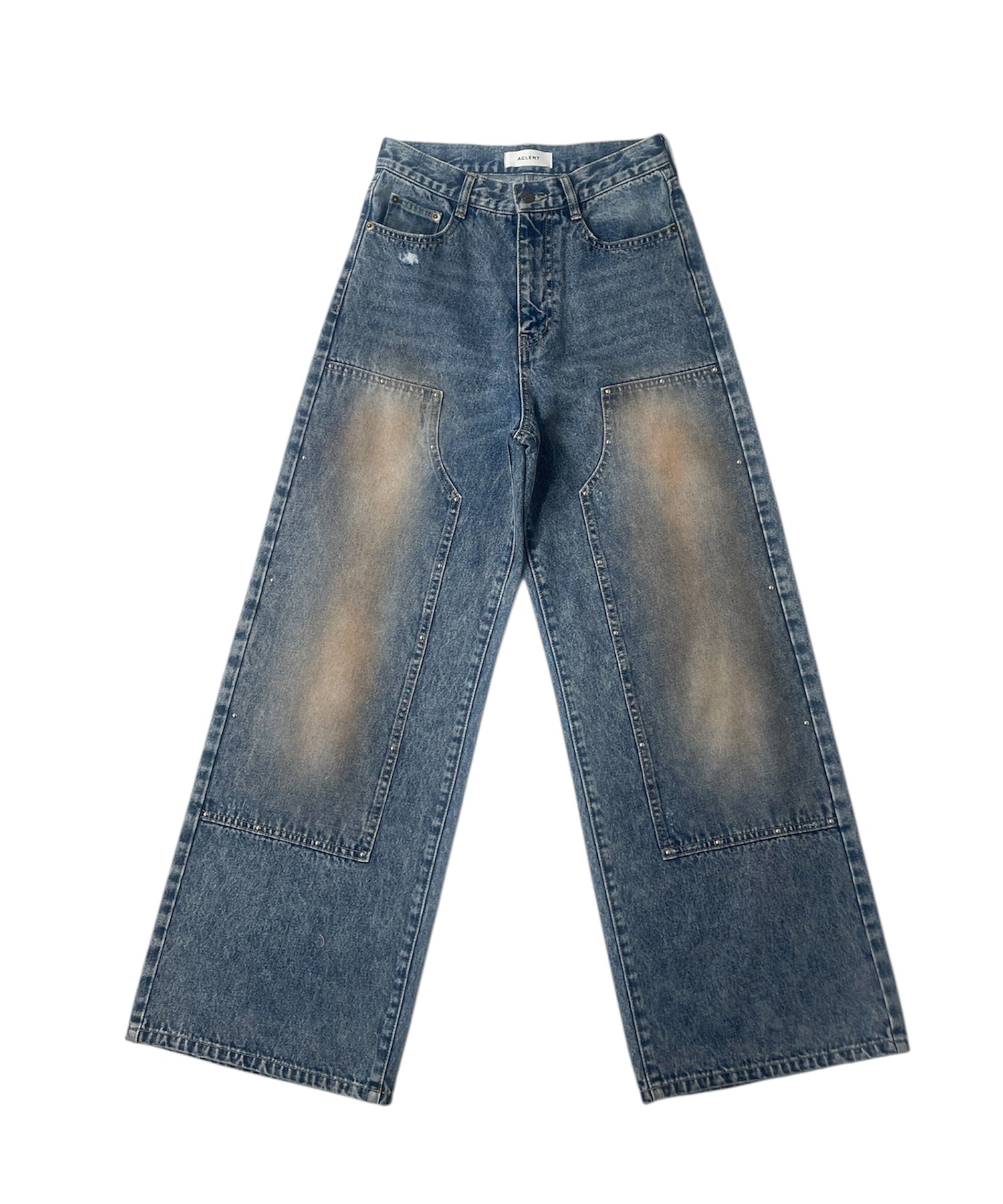 ダブルニーワイドストレートJ/Wデニムパンツ