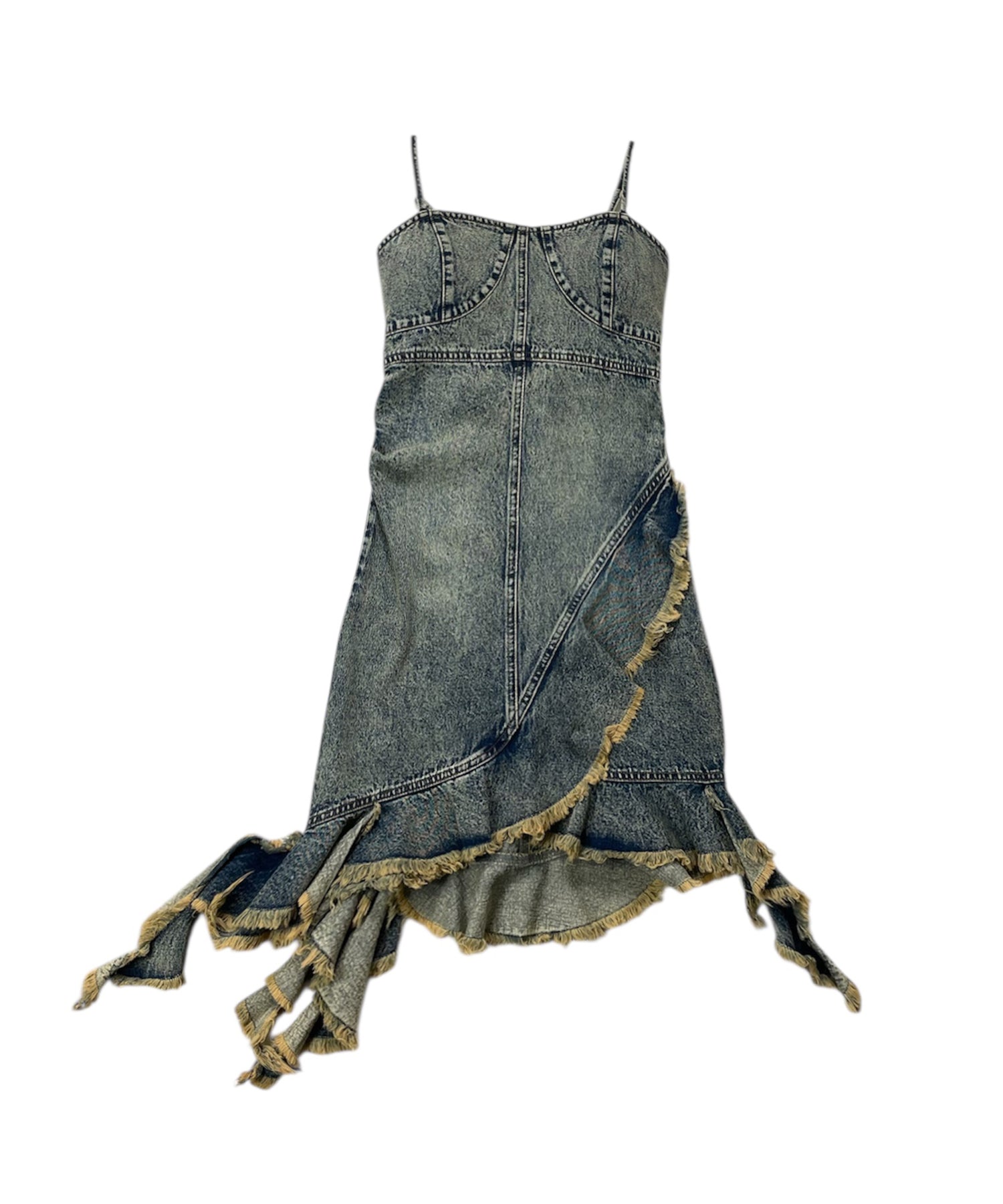 フリルダメージデニムミニワンピース