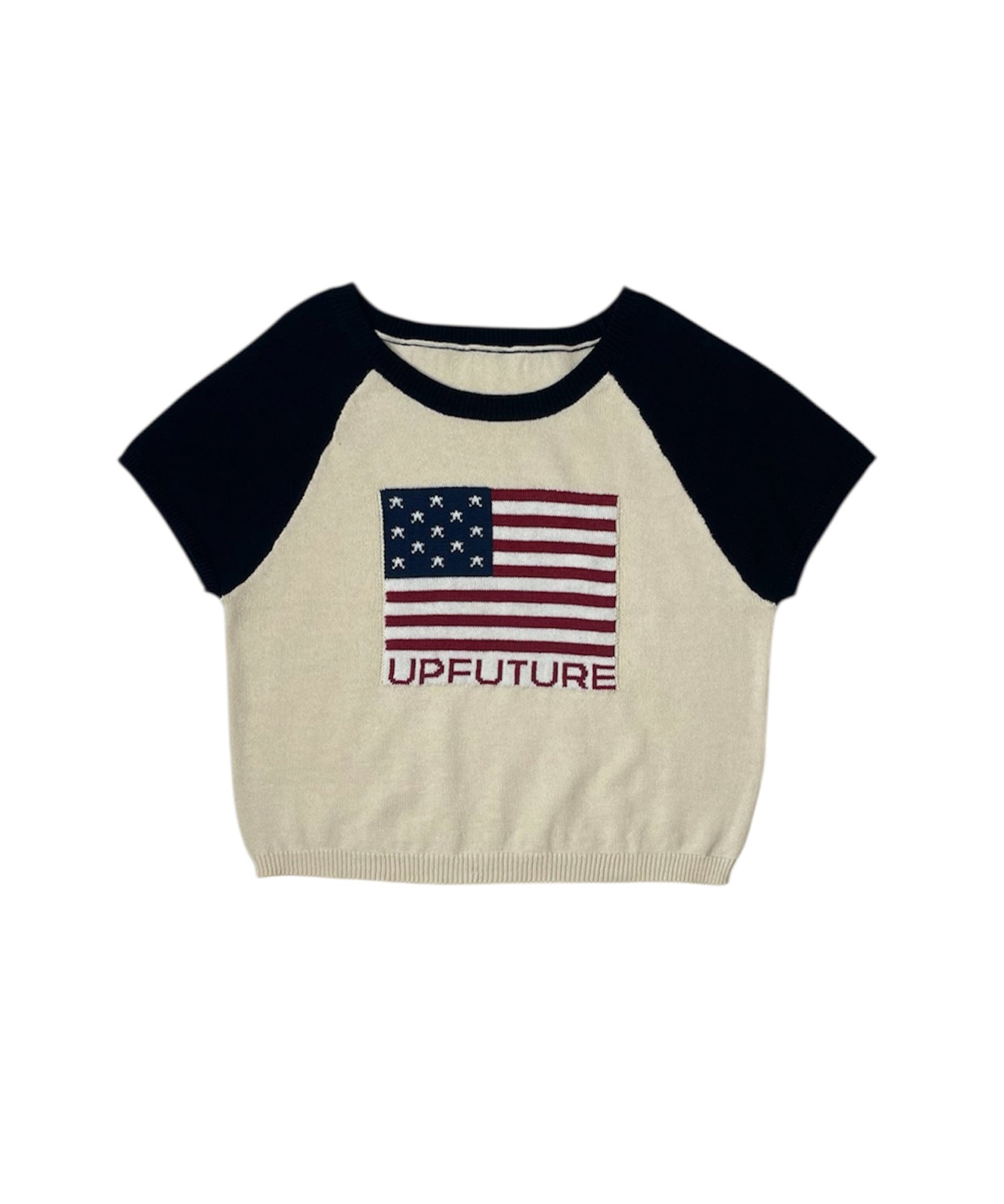 ジャガードロゴコンパクトラグランニットトップ