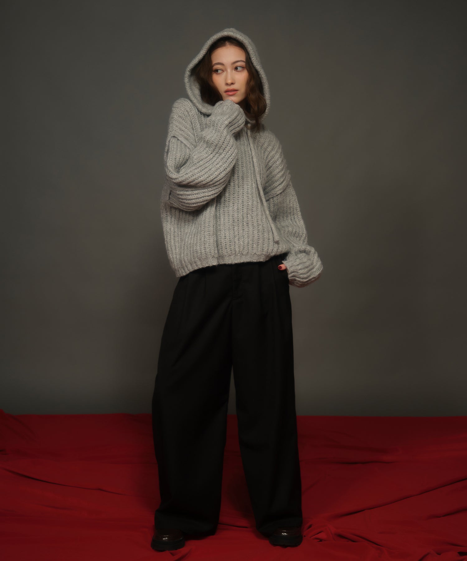 ローゲージメランジニットフーディー