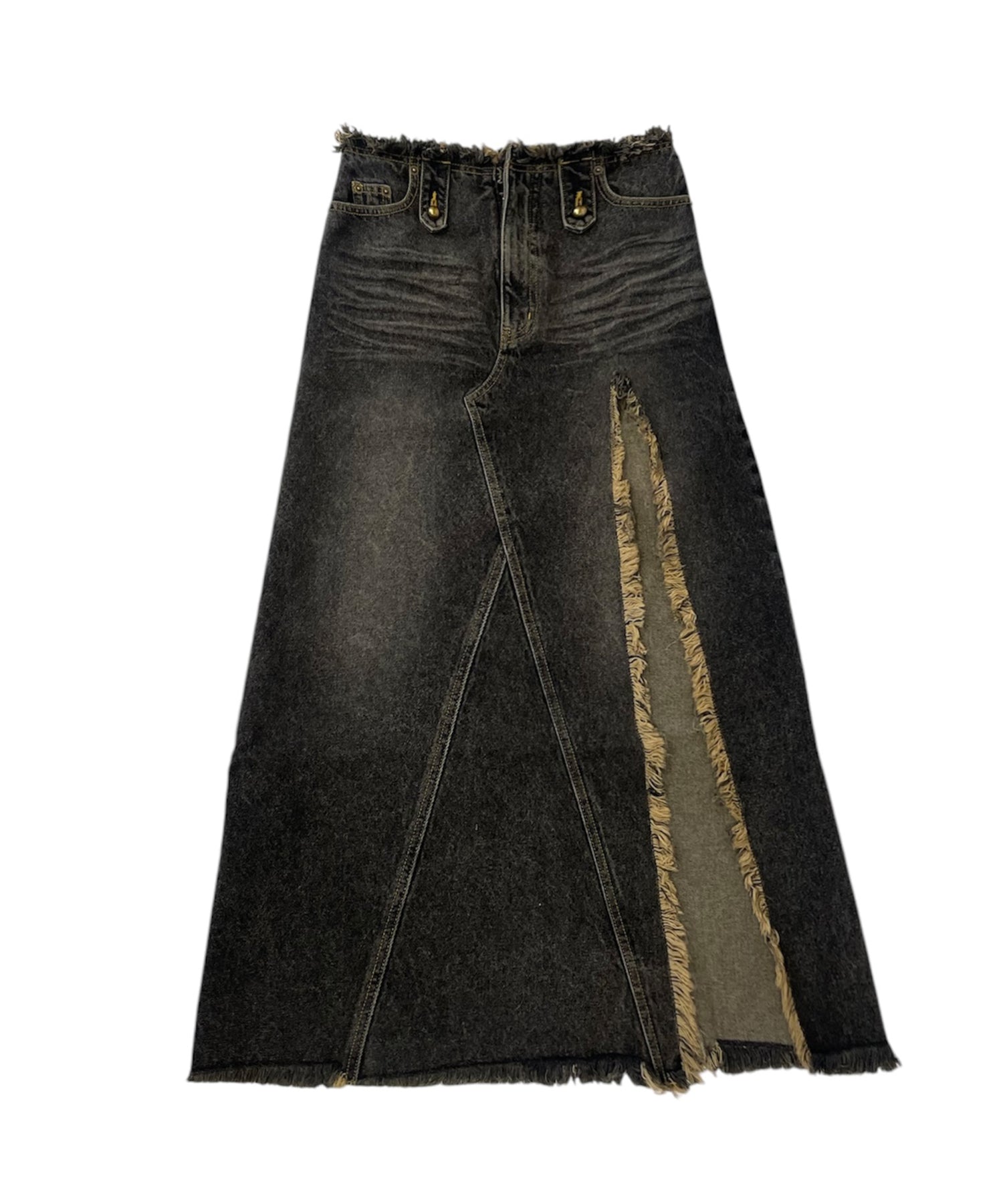 フロントスリットダメージデニムロングスカート