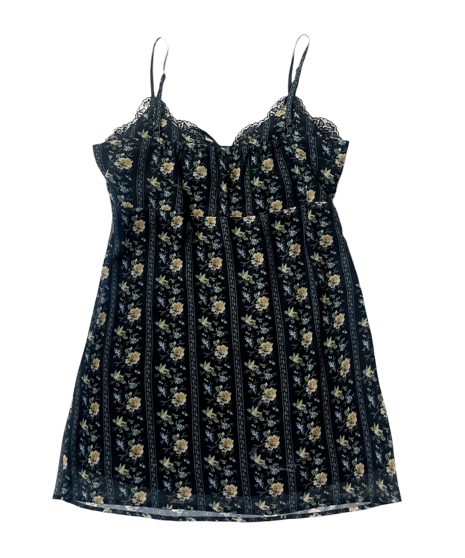 レーストリムフラワーパターンミニワンピース