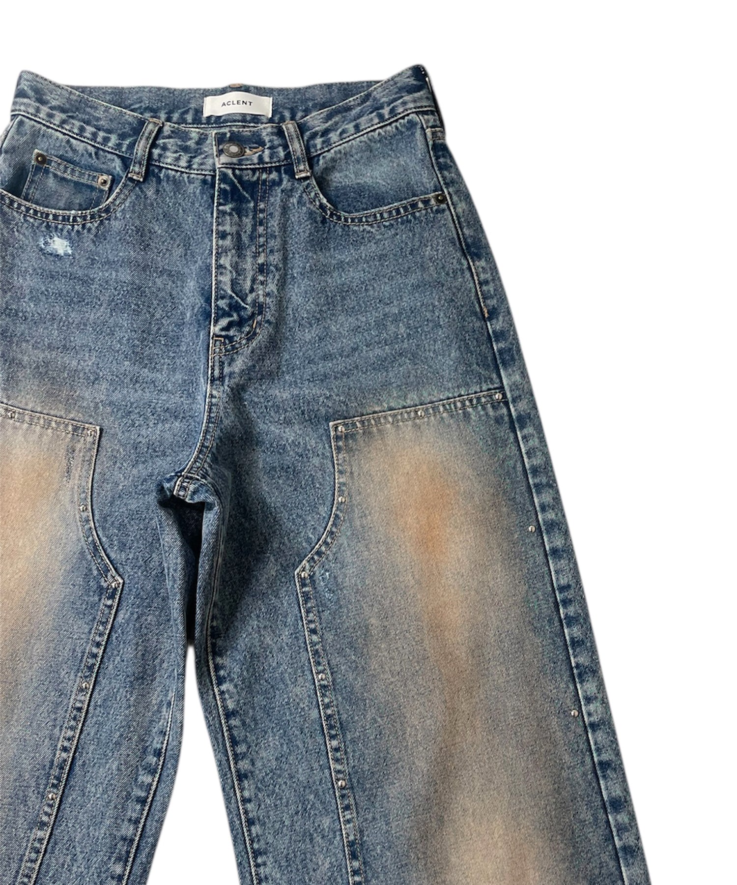 ダブルニーワイドストレートJ/Wデニムパンツ