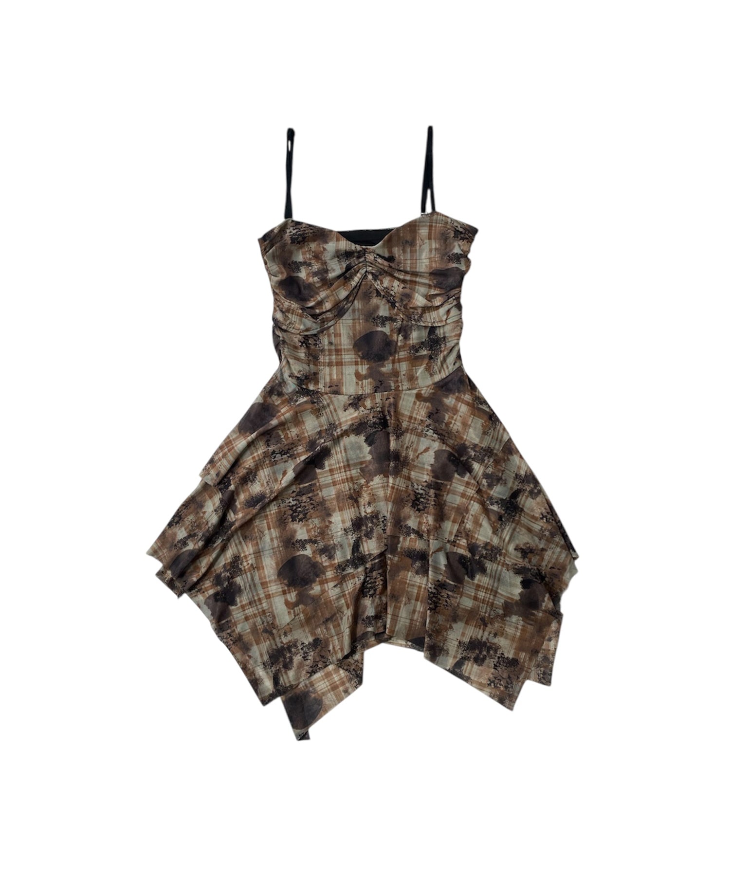 チェックチュールミニワンピース