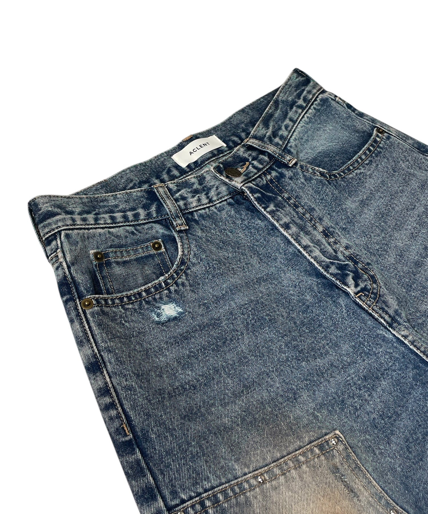 ダブルニーワイドストレートJ/Wデニムパンツ