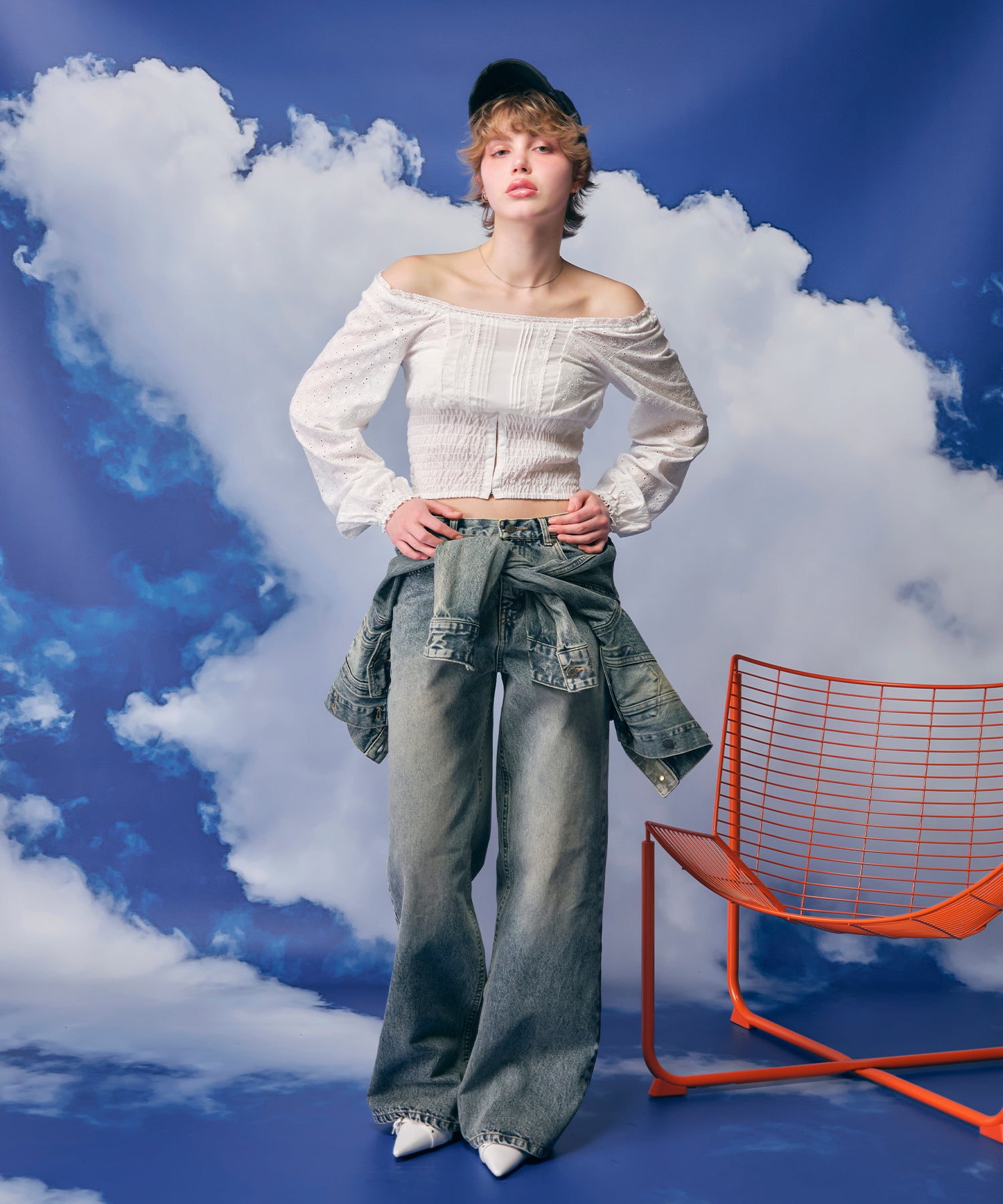 MODEL:170cm/COLOR:WHITE/SIZE:F