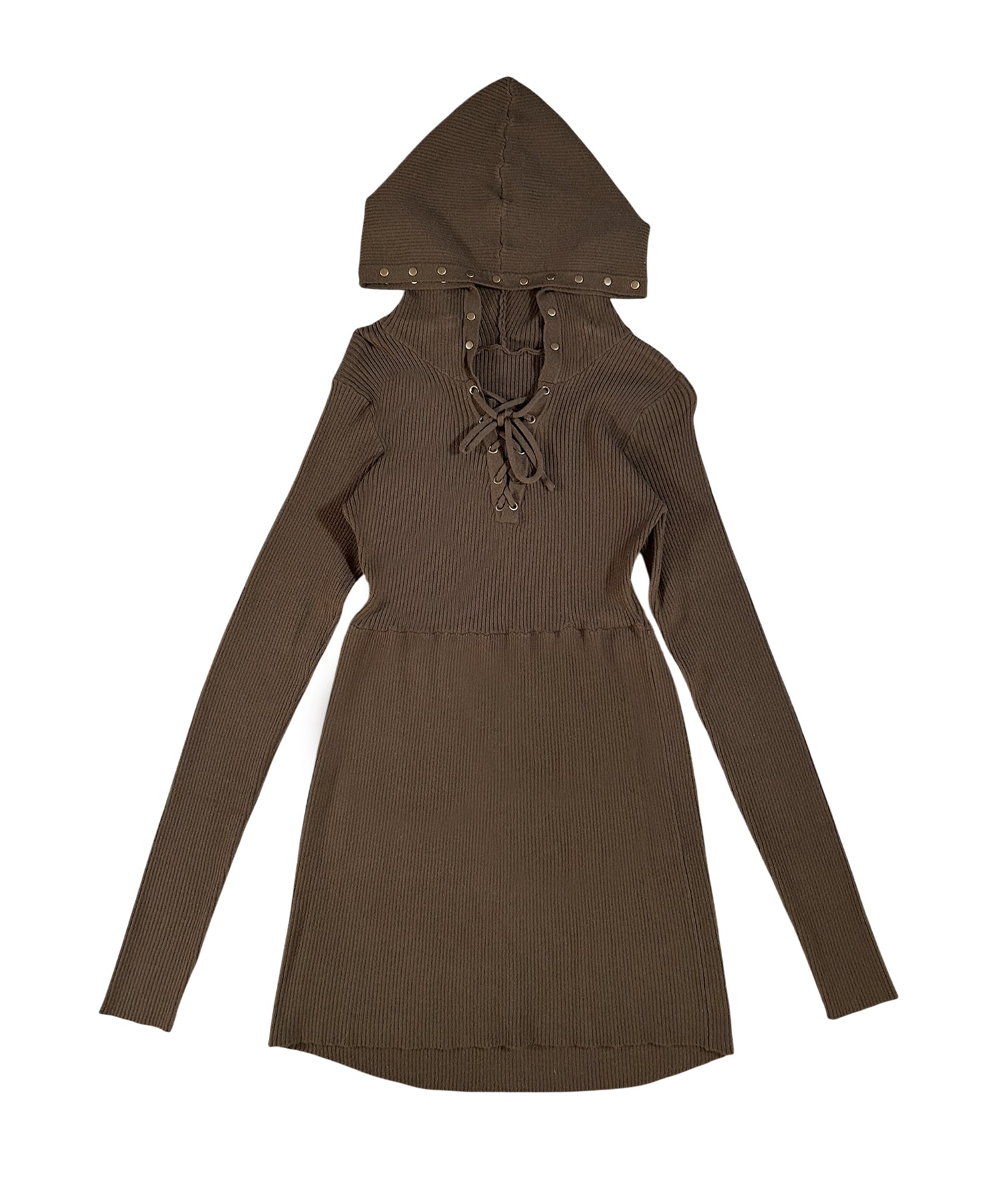 レースアップスタッズフードミニワンピース