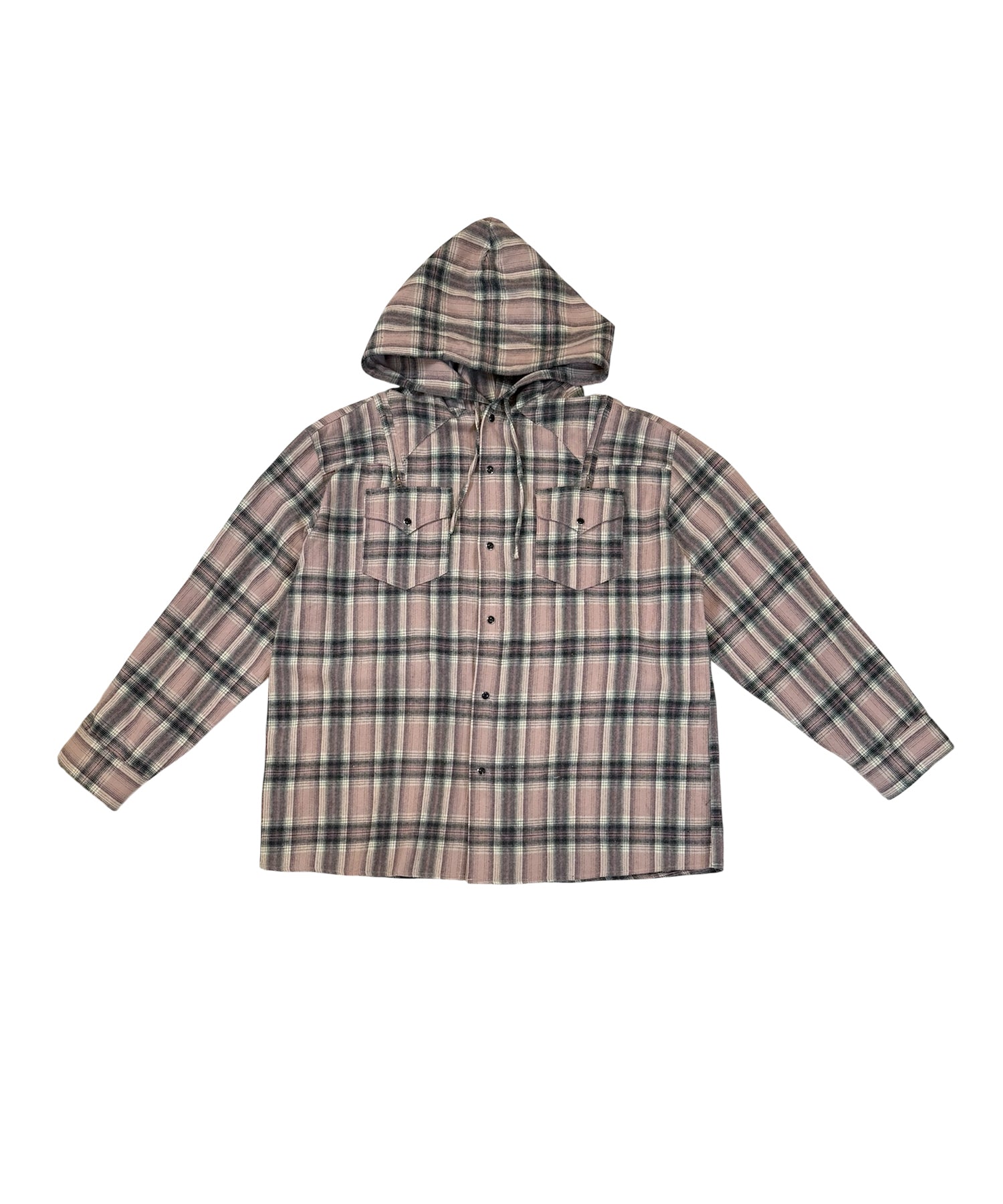 2wayオフショルフードチェックシャツ