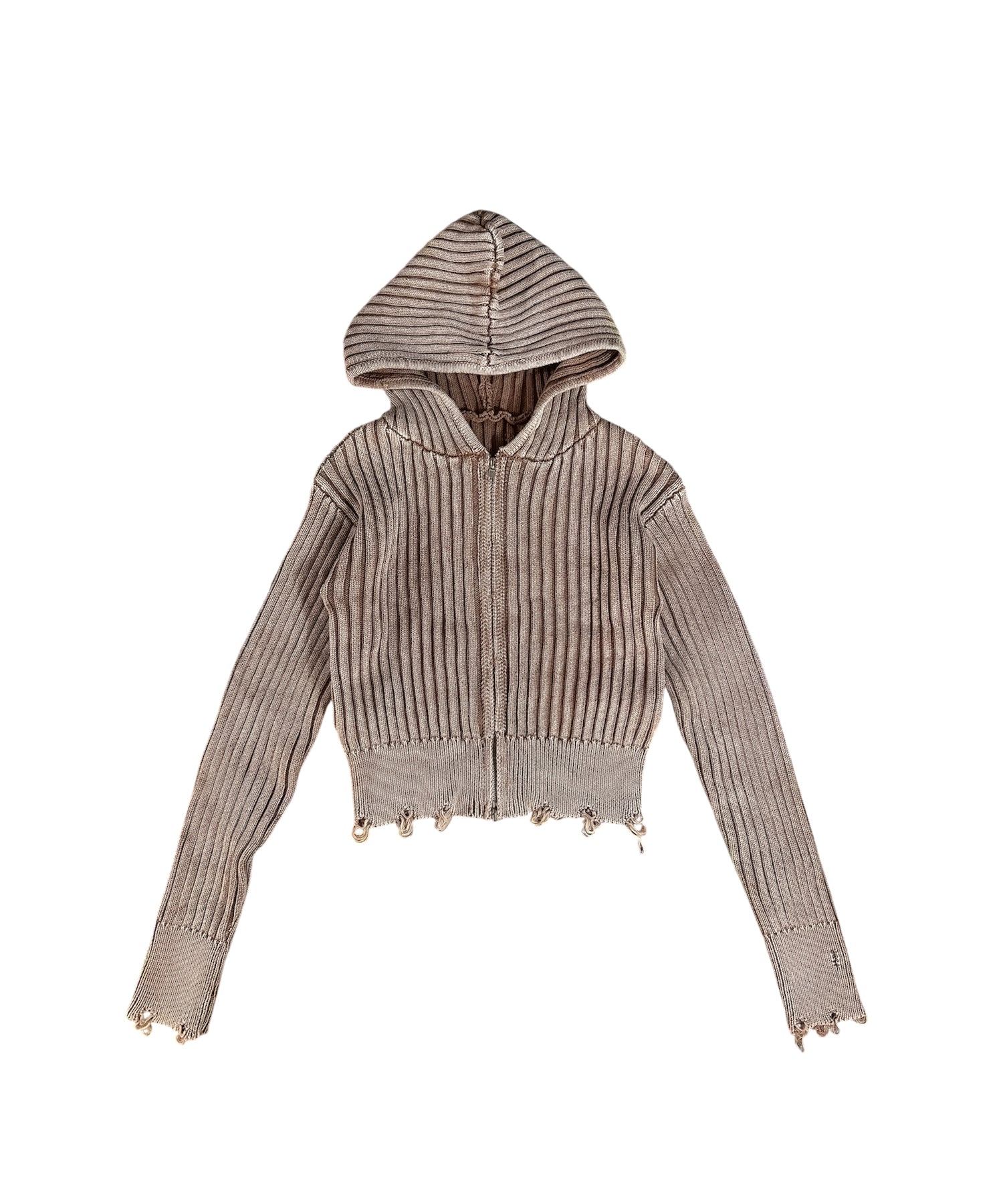 ピグメントリブニットジップアップフーディー