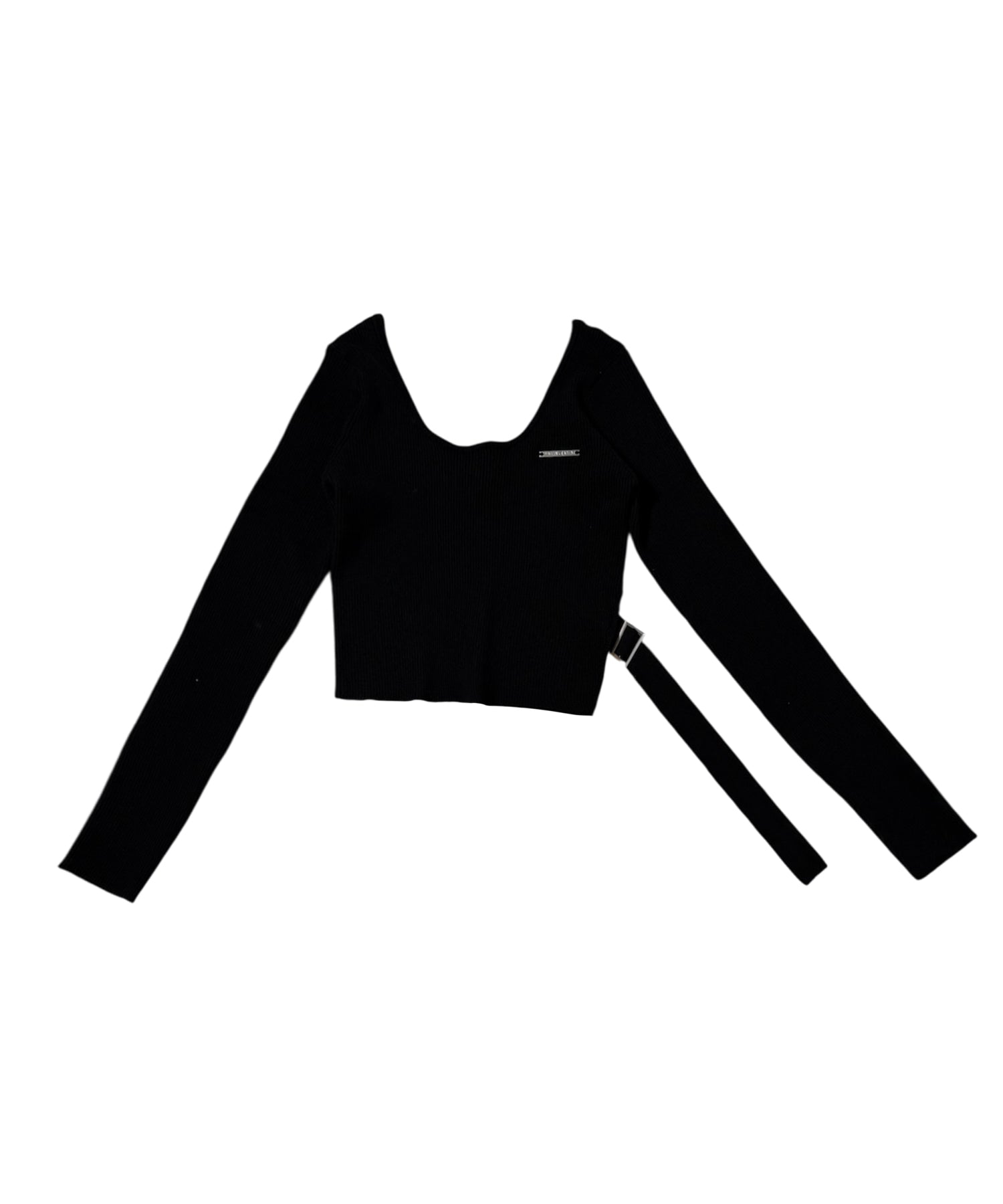 サイドベルトリブニットトップス