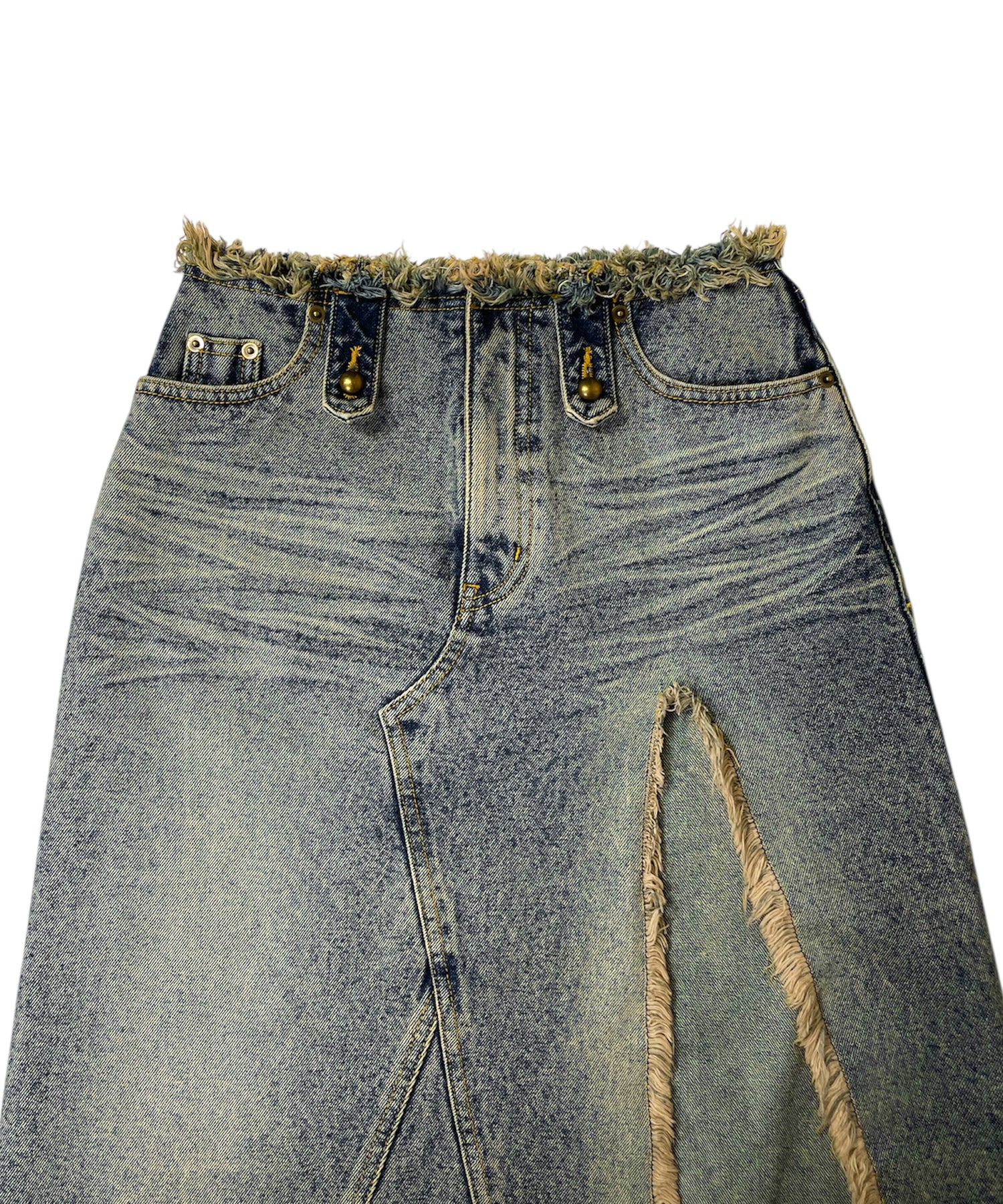 フロントスリットダメージデニムロングスカート