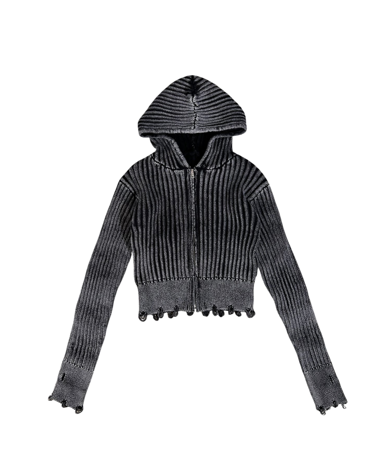 ピグメントリブニットジップアップフーディー