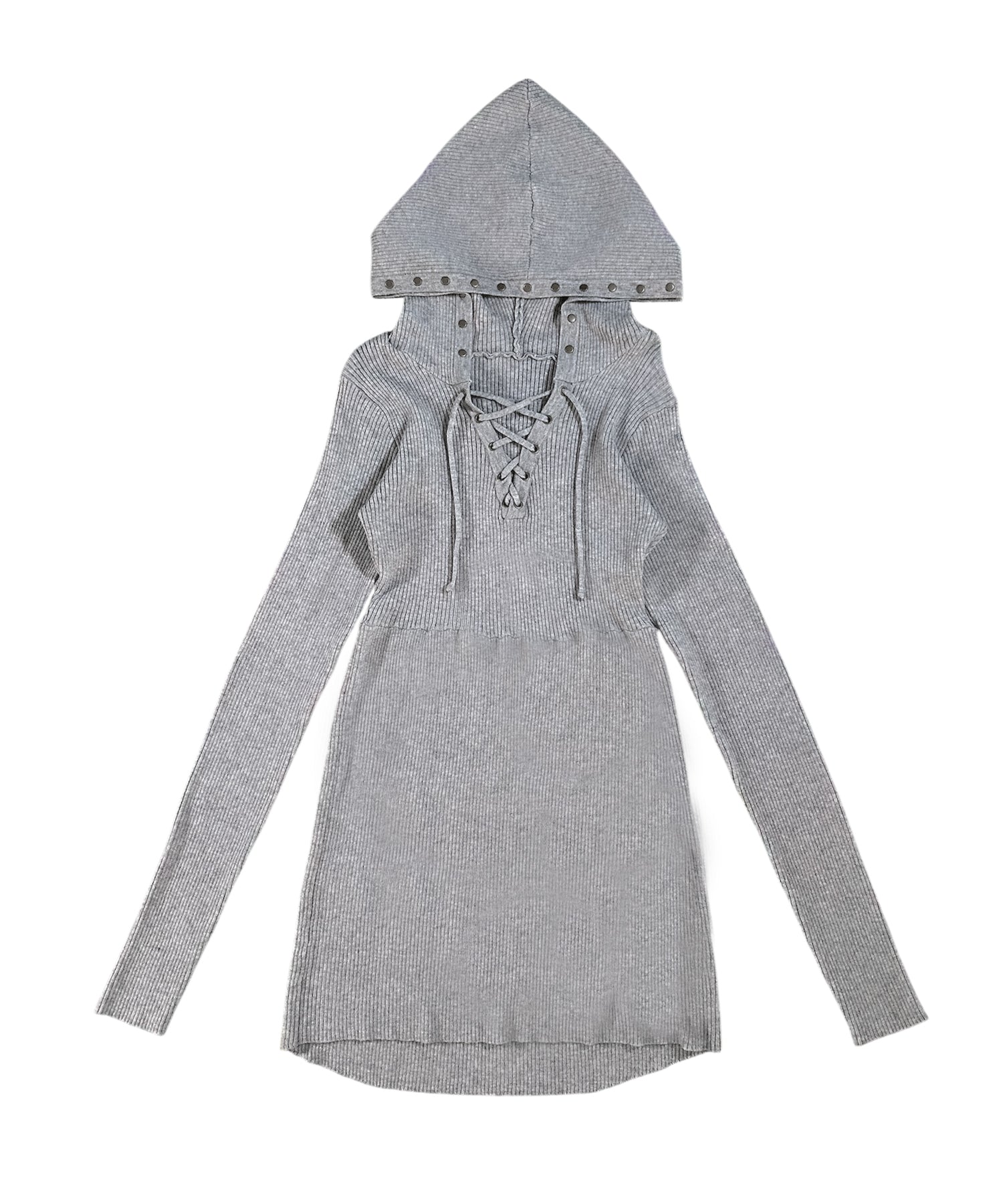 レースアップスタッズフードミニワンピース