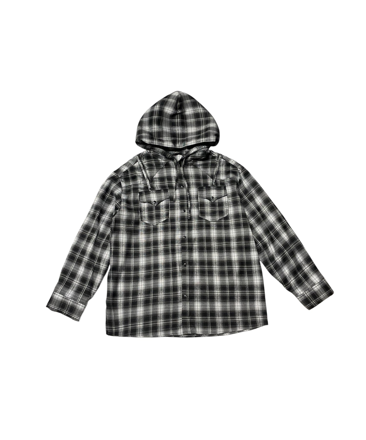 2wayオフショルフードチェックシャツ