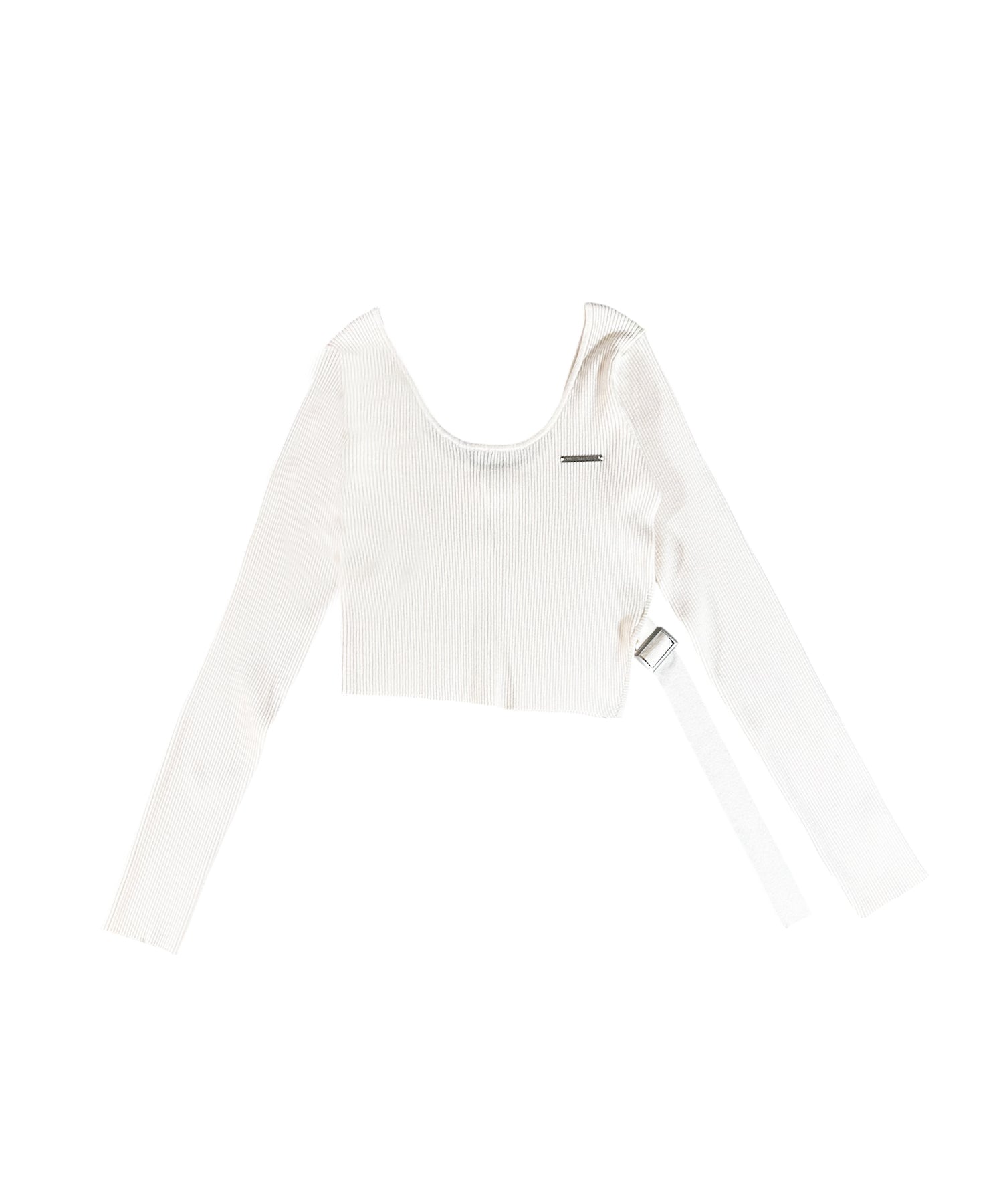 サイドベルトリブニットトップス