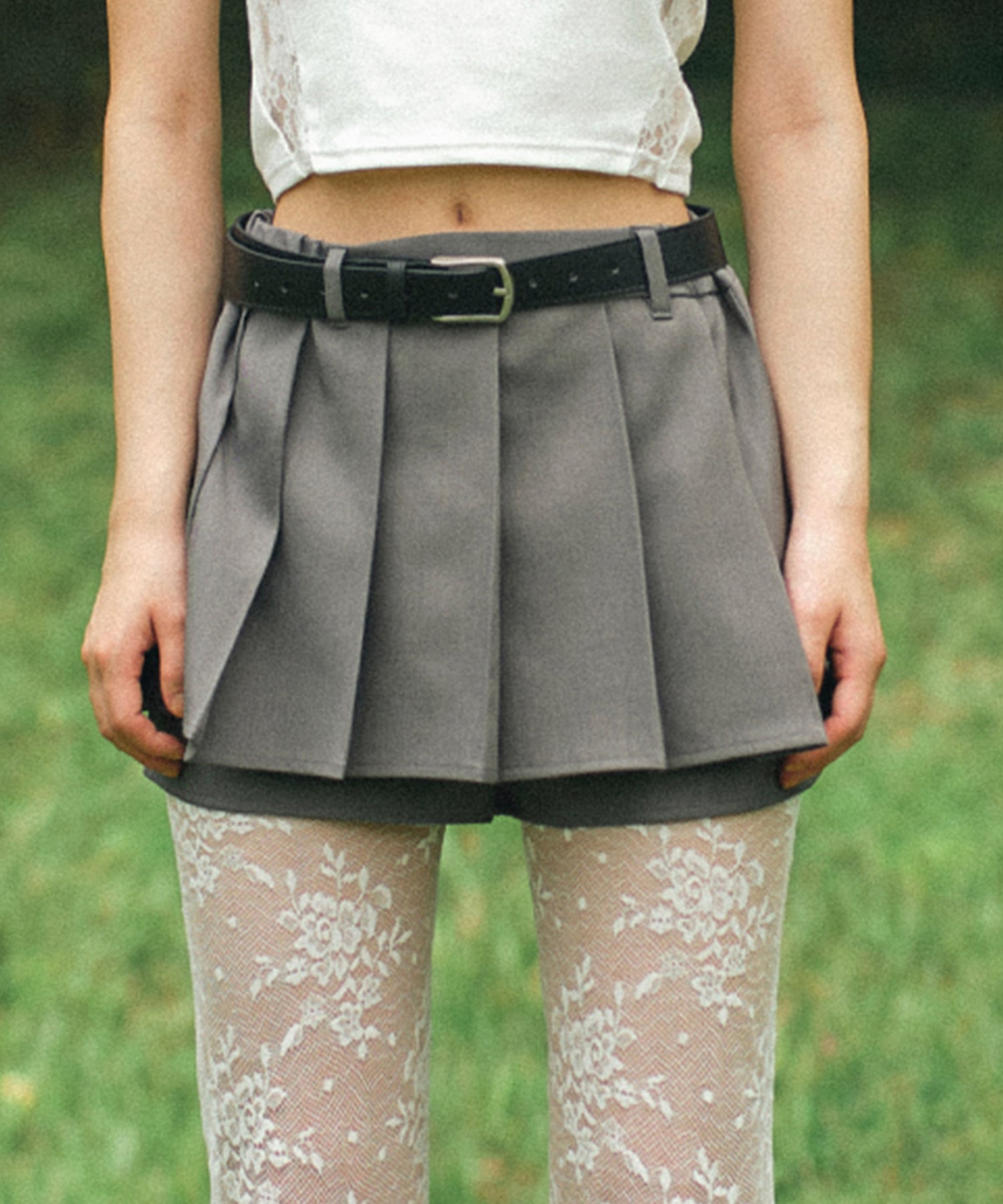 Shorts layered pleated mini skirt