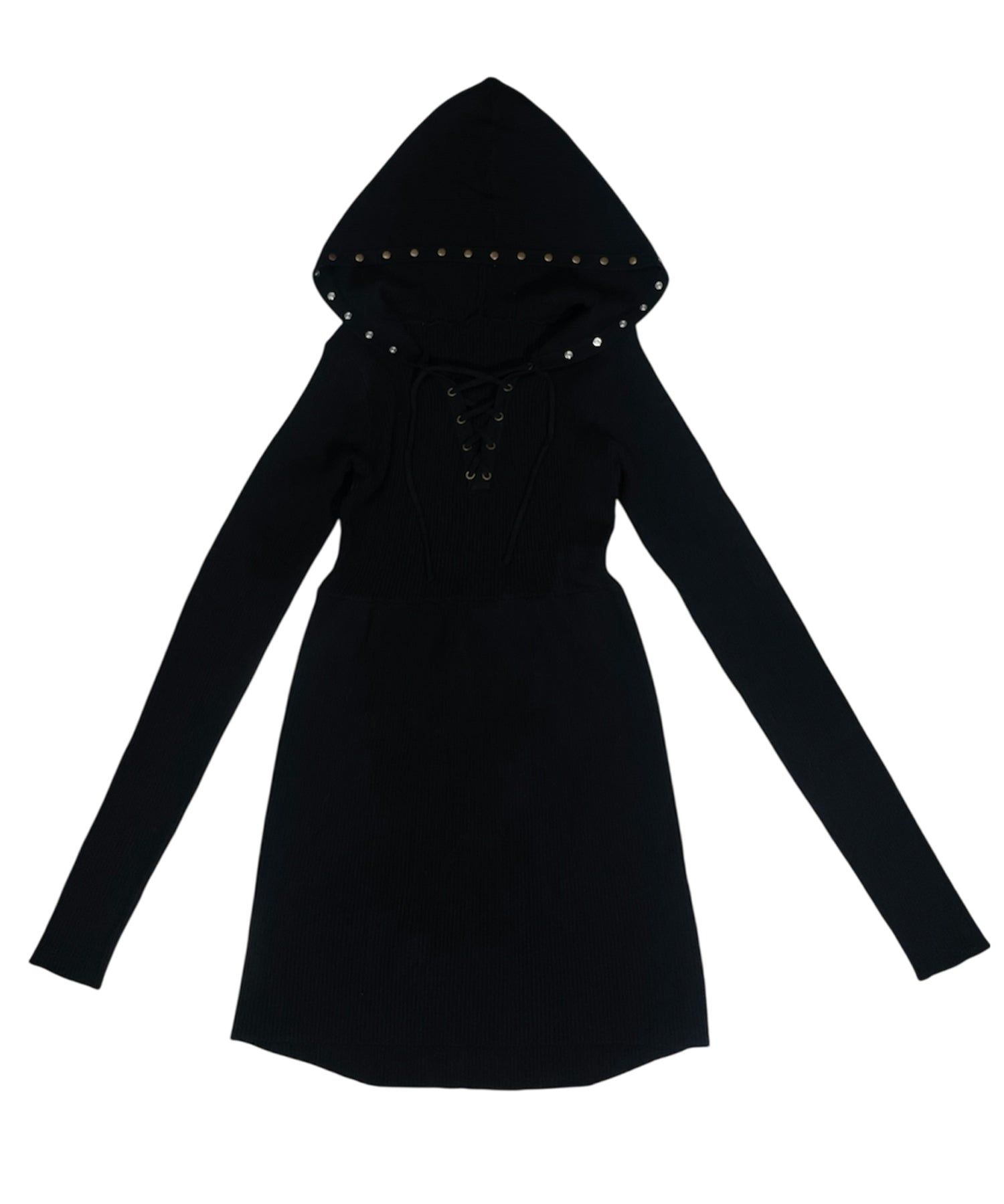 レースアップスタッズフードミニワンピース