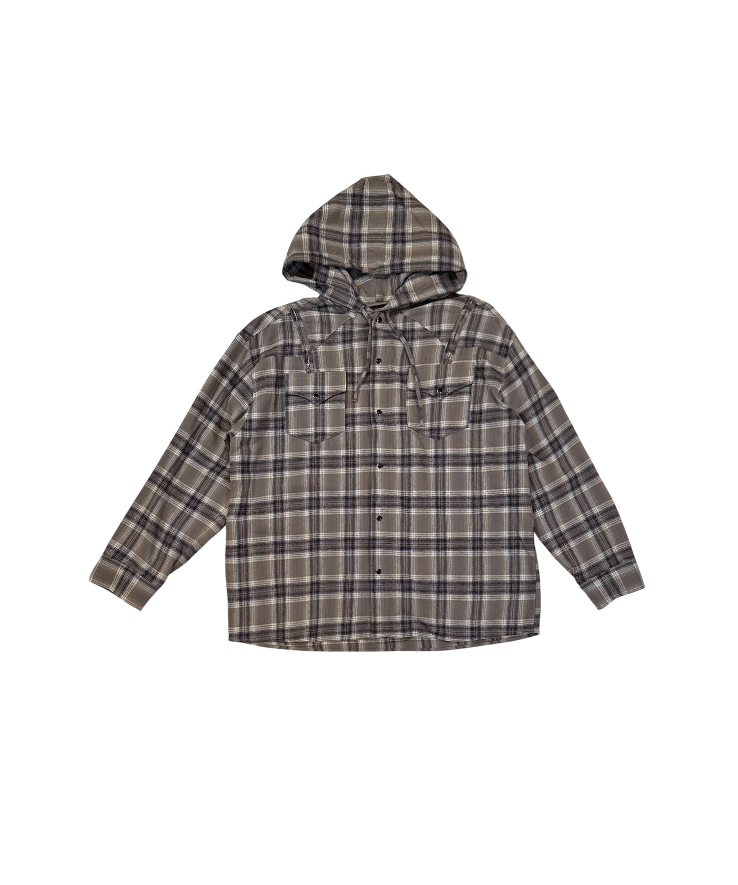 2wayオフショルフードチェックシャツ