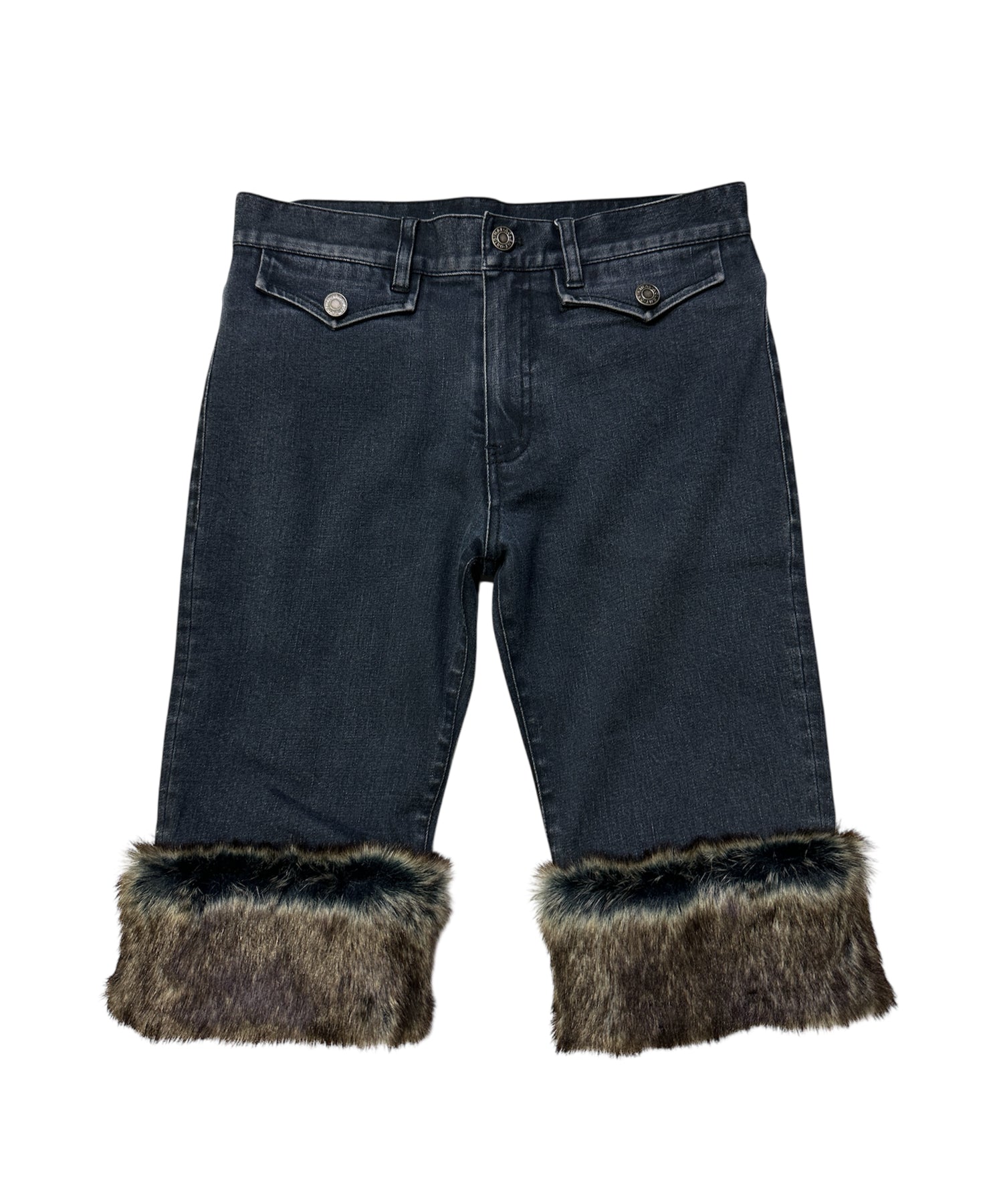 fauxファーL/Wデニムカプリパンツ