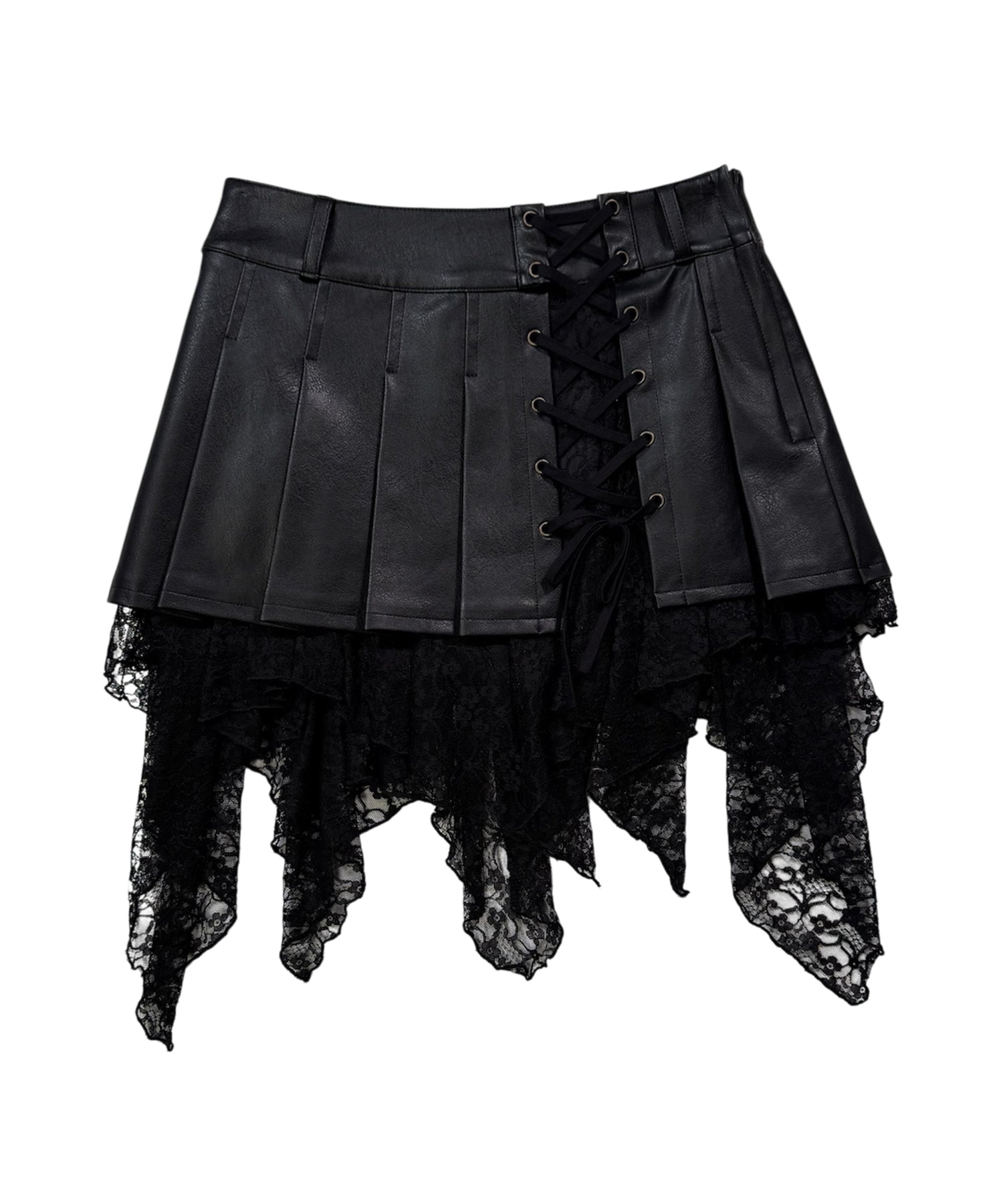 ヴィーガンレザーレースプリーツスカート
