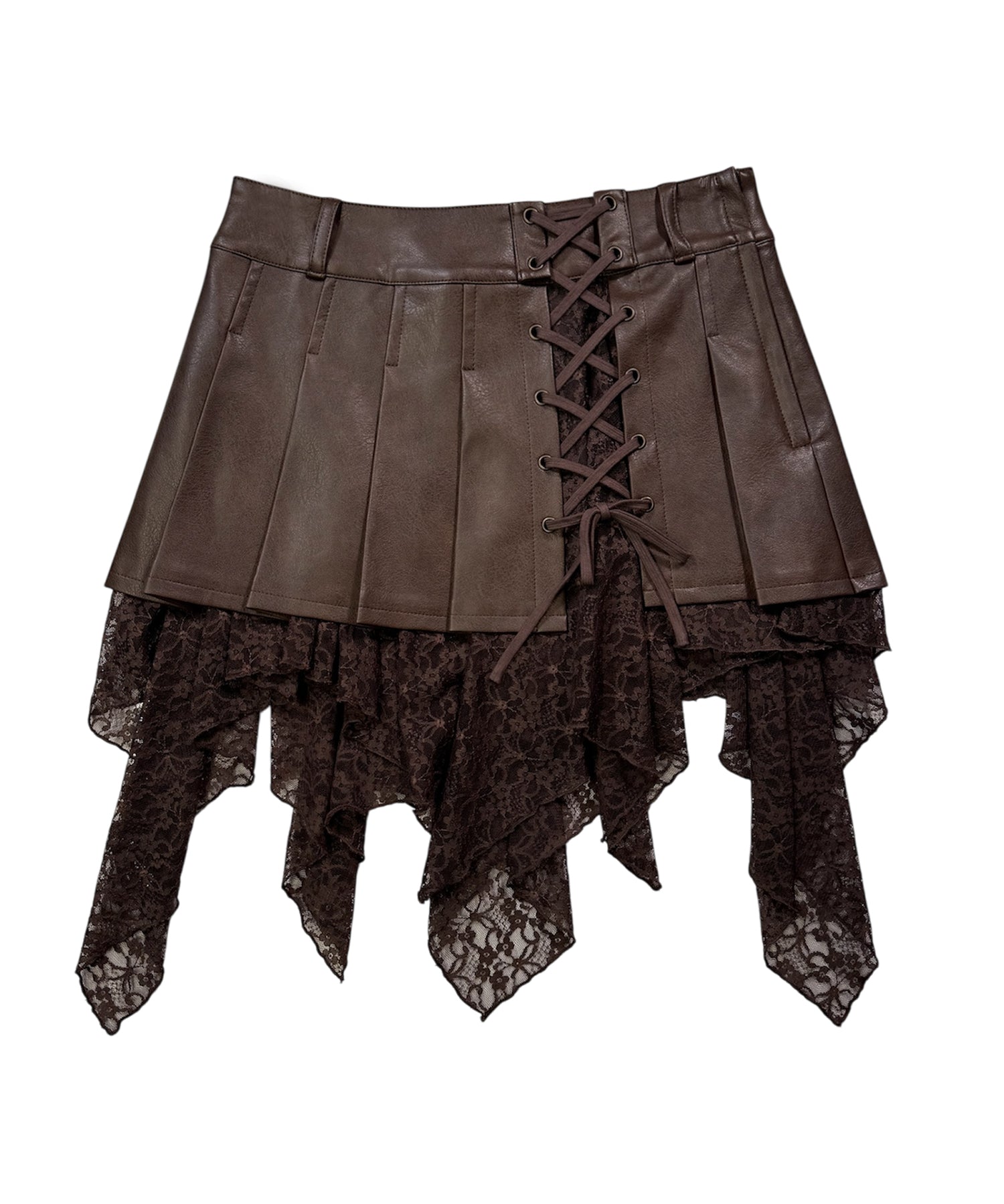 ヴィーガンレザーレースプリーツスカート