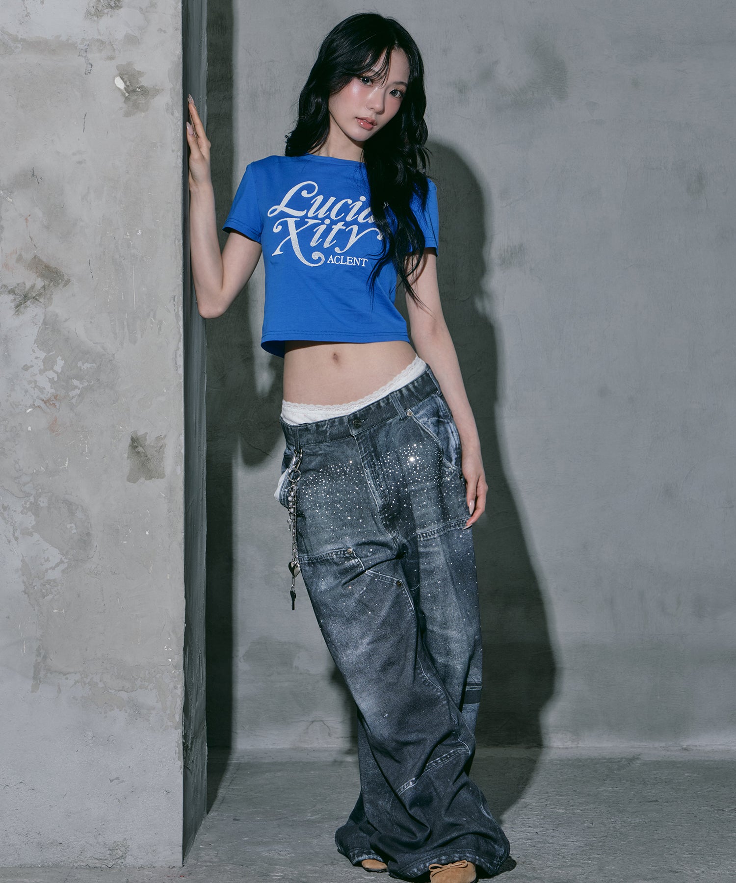 Printed Sweatpants – Double Knee Denim Rhinestone