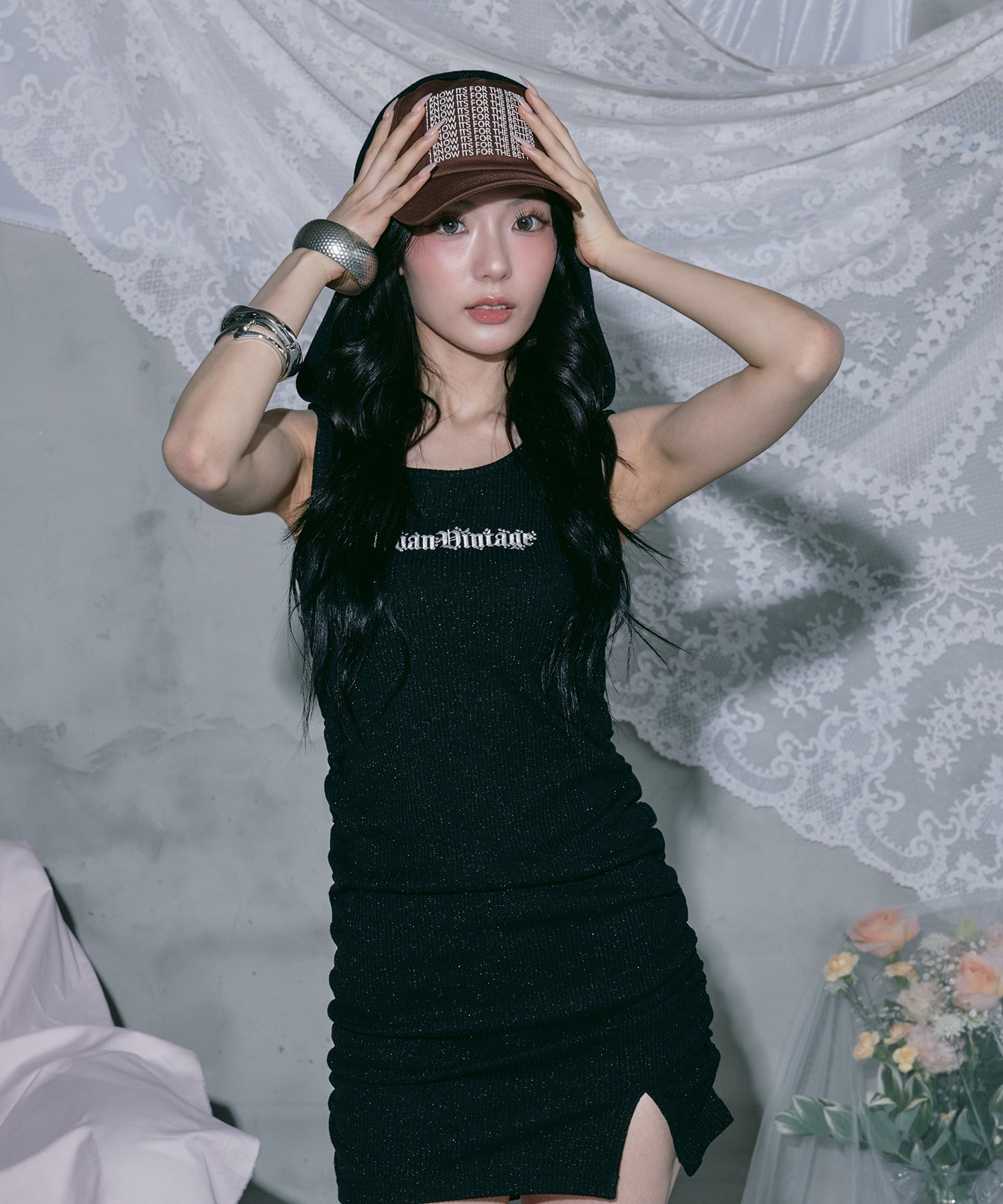 Lame Rib Hood Dress